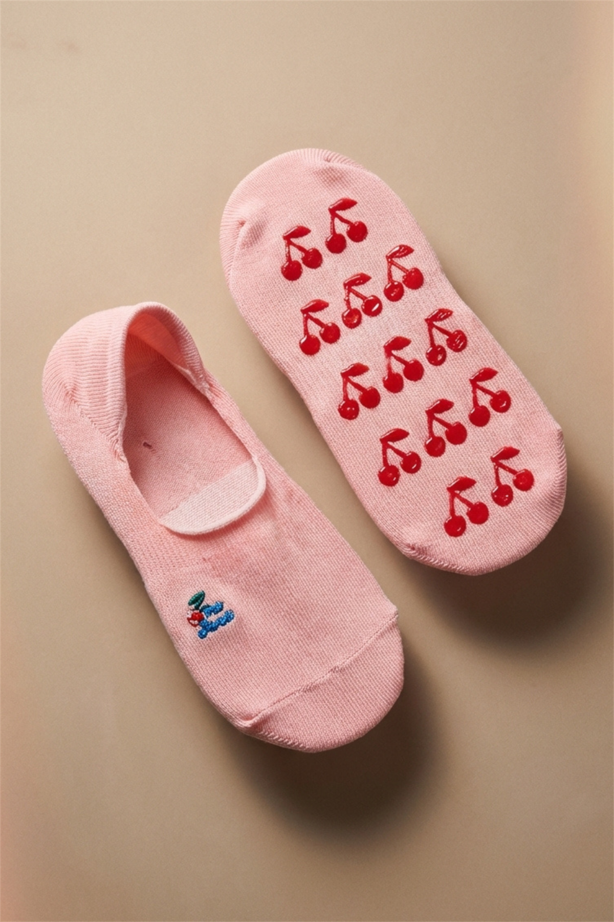 Pink Childrens Invisible Socks With Cherry Pattern