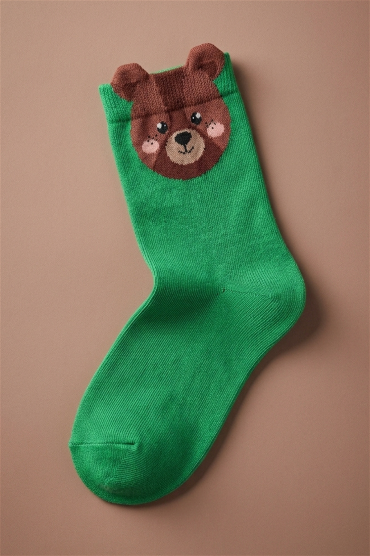 Sevimli Hayvan Desenli Yeşil Çocuk Soket Çorap