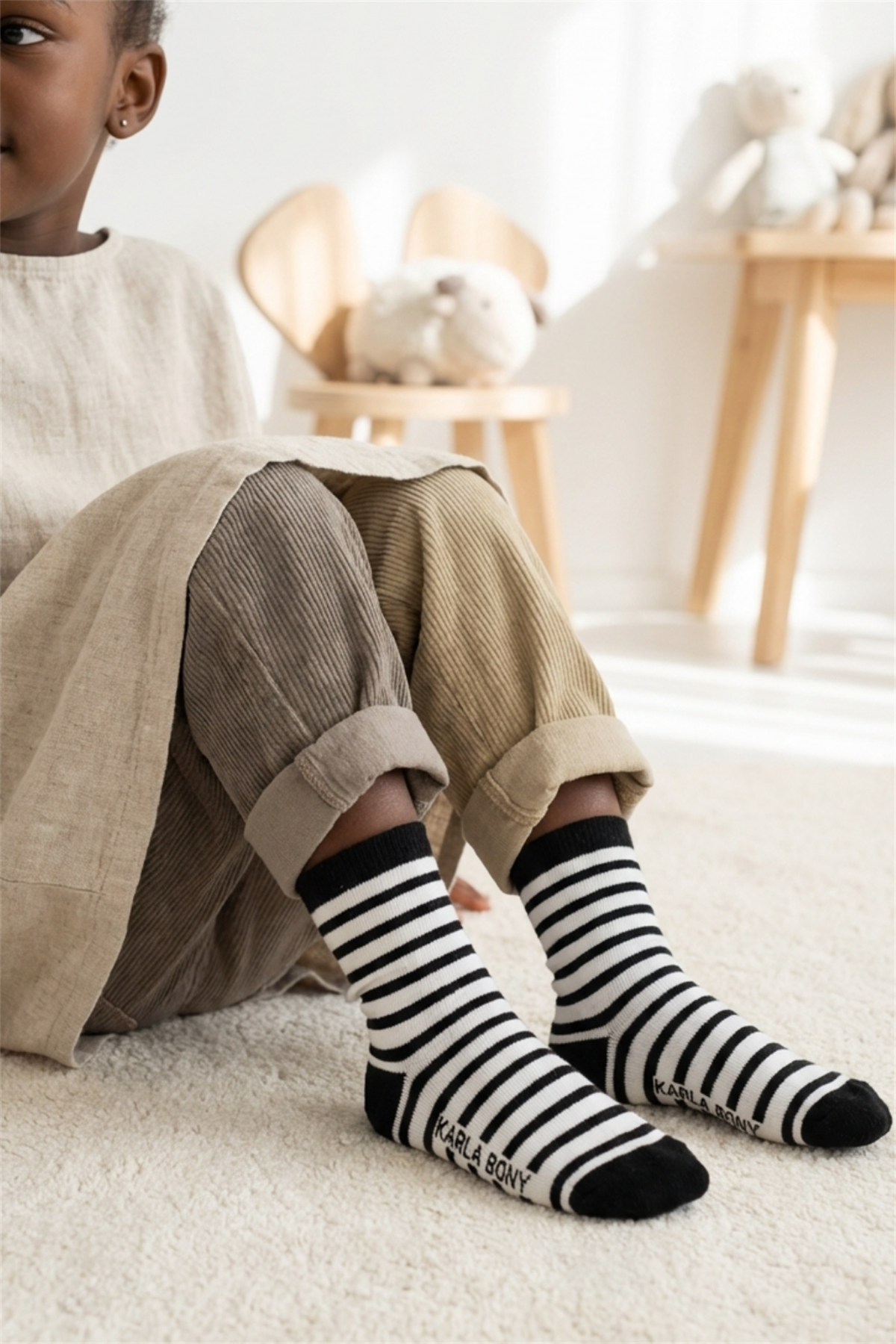 Basic Siyah Beyaz Çocuk Soket Çorap