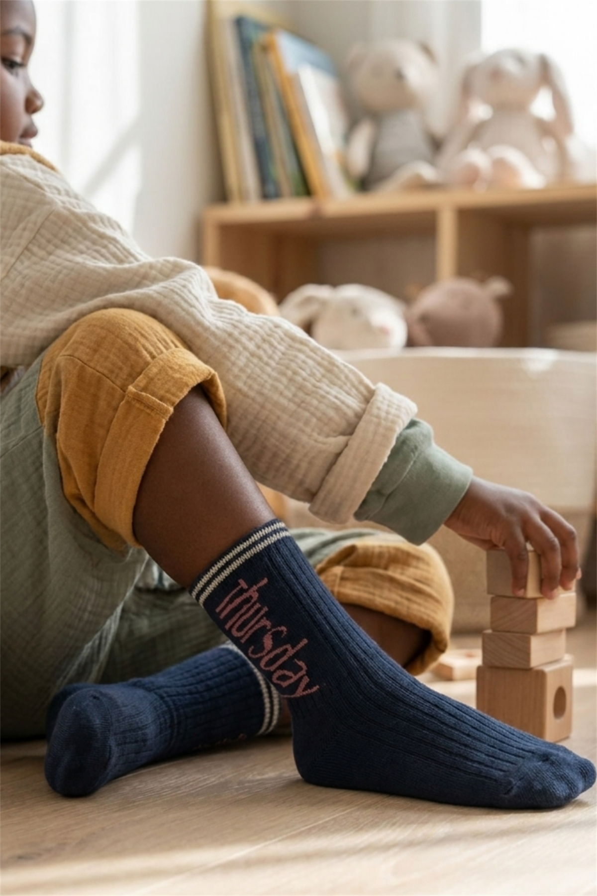 Weekdays Yazılı Lacivert Çocuk Soket Çorap