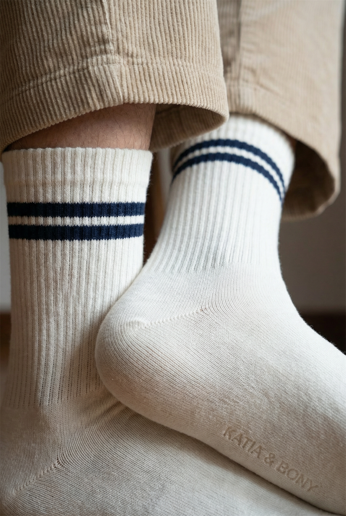 Mens Striped Socks Ecru