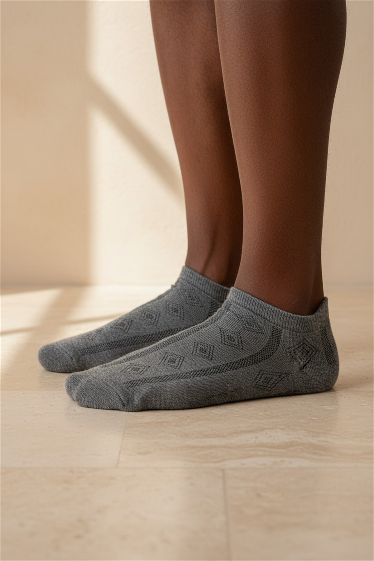 Erkek Kendinden Desenli Step Çorap Antrasit