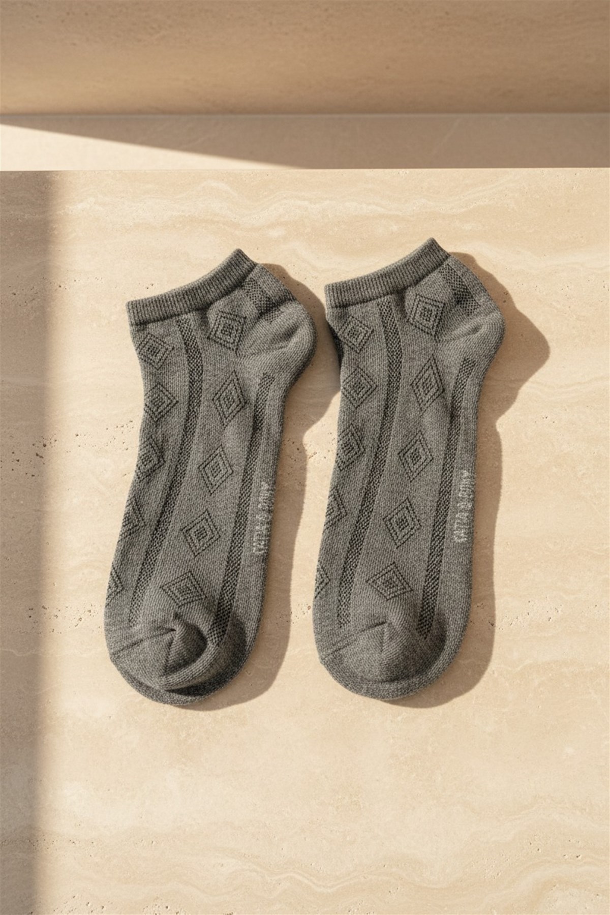 Erkek Kendinden Desenli Step Çorap Antrasit