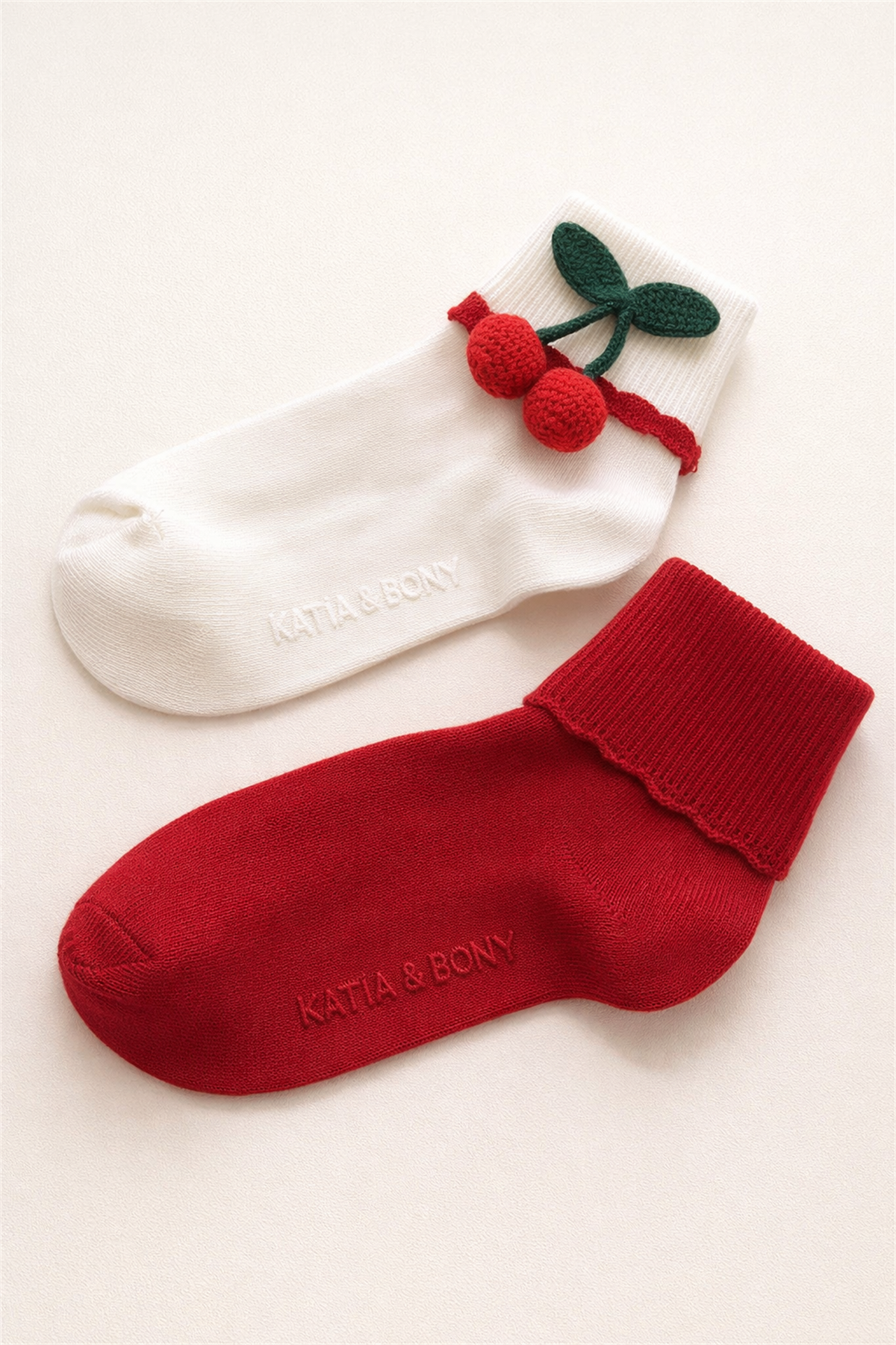 12601K2010 2PCK KİRAZLI ÇOCUK STEP ÇORAP ÇOK RENKLİ