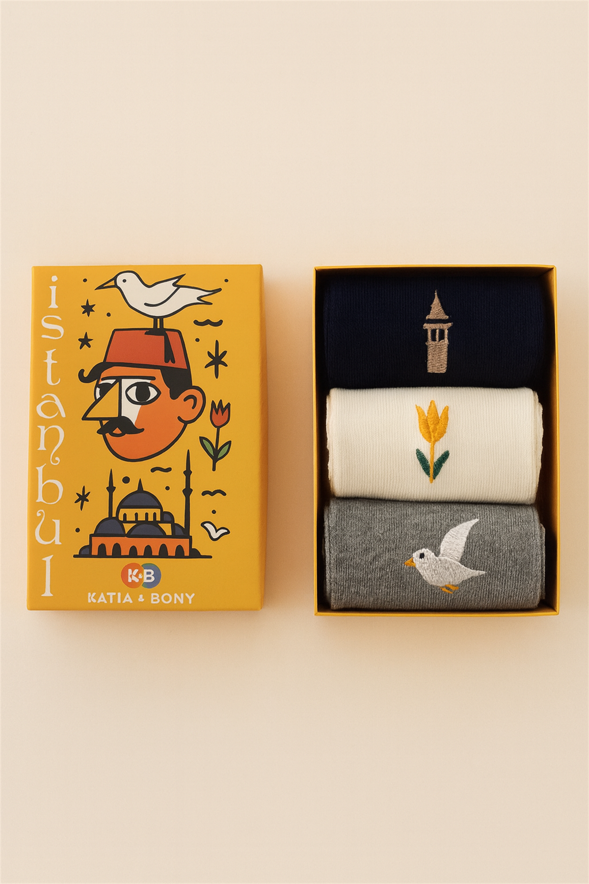 Özel İstanbul Koleksiyonu Kutulu 3lü Şehir İkonları Unisex Çorap Seti