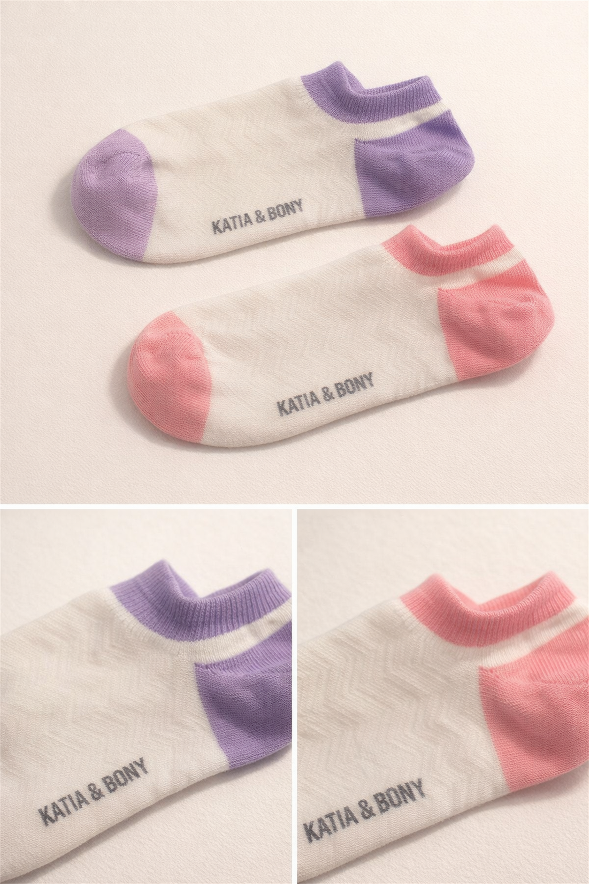 Kadın 2li Kendinden Desenli Görünmez Çorap