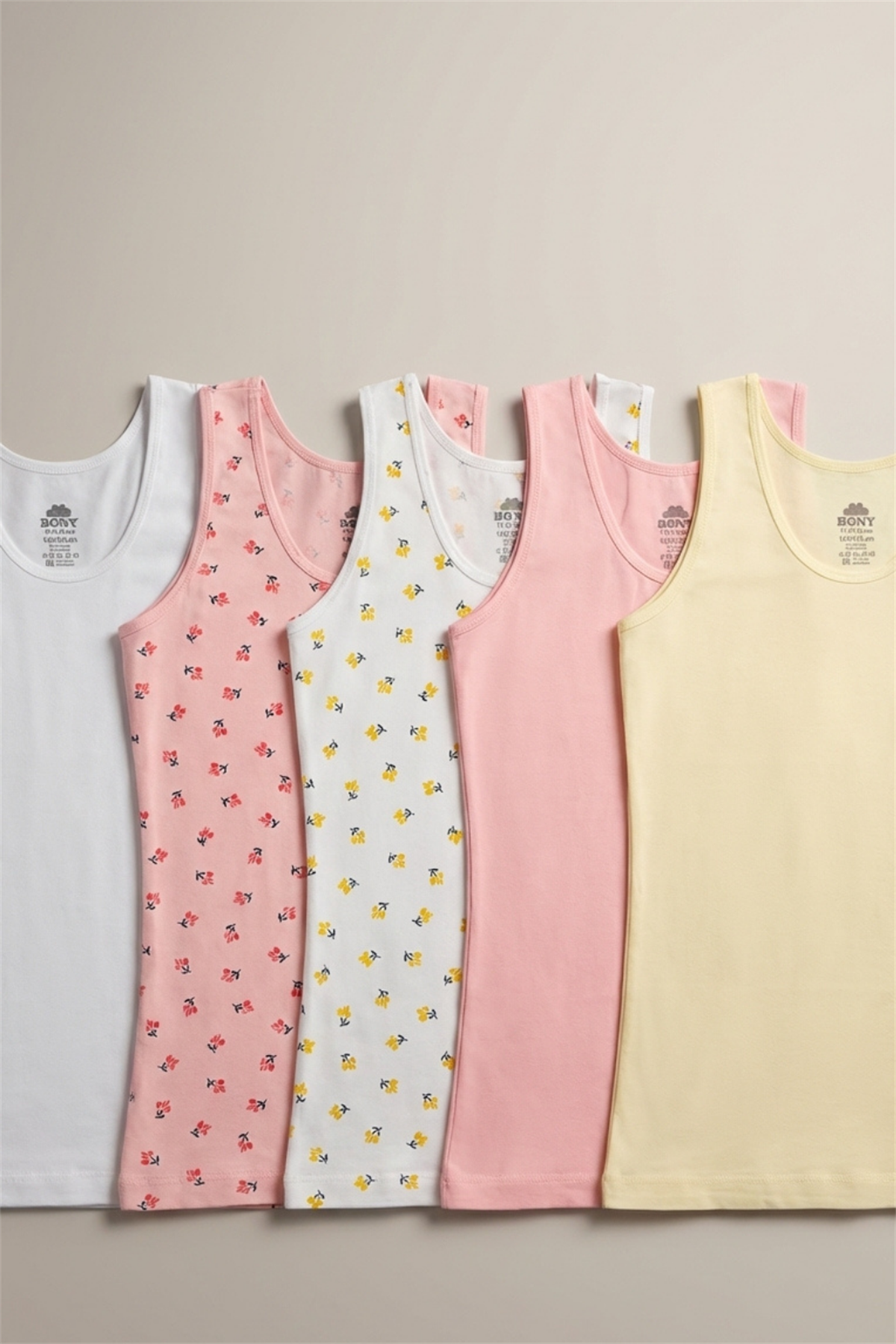 5 Pack Thick Strap Girls Undershirt Multi Color