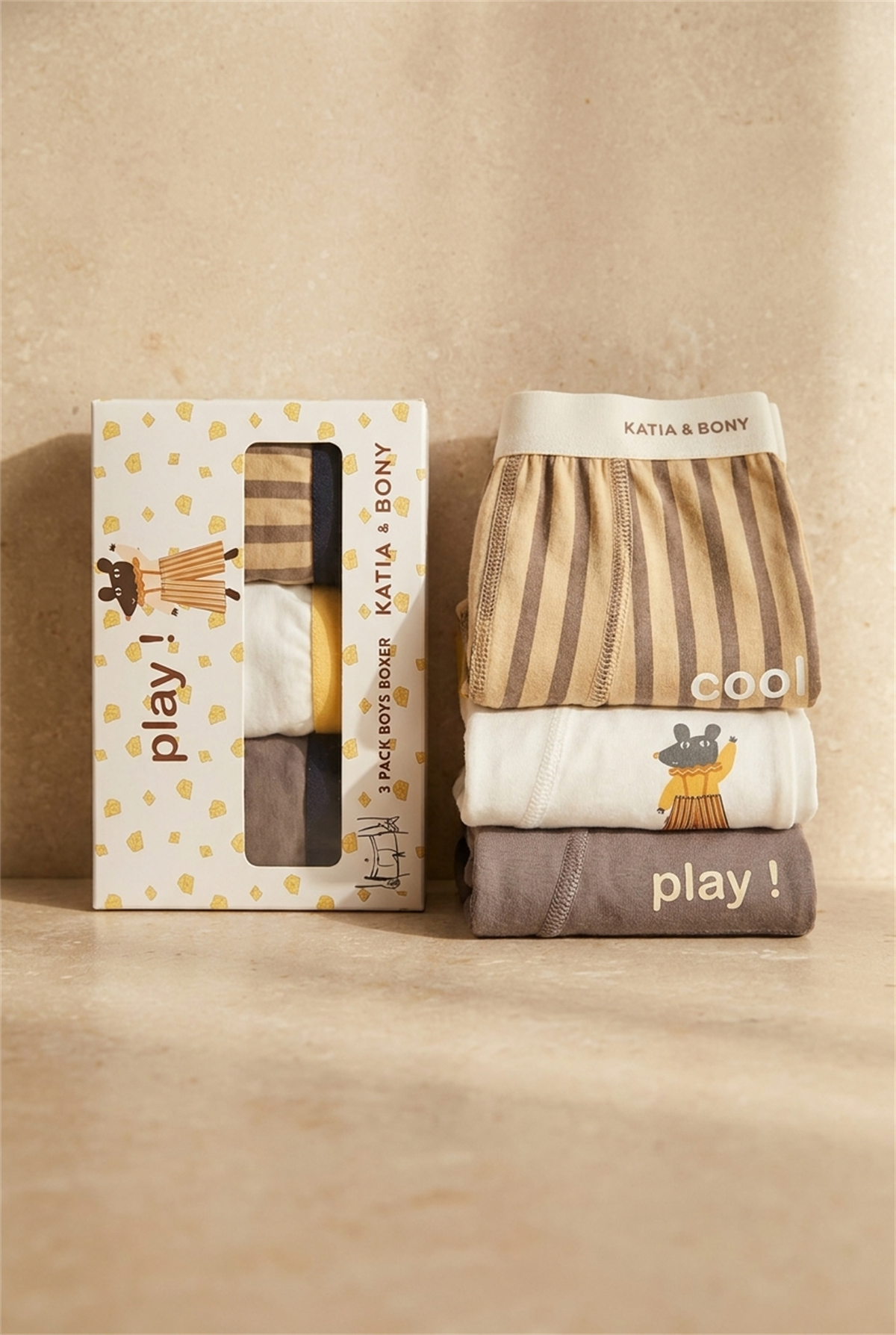 3Pck Mouse Patterned Boys Boxer Wıth Box Brown