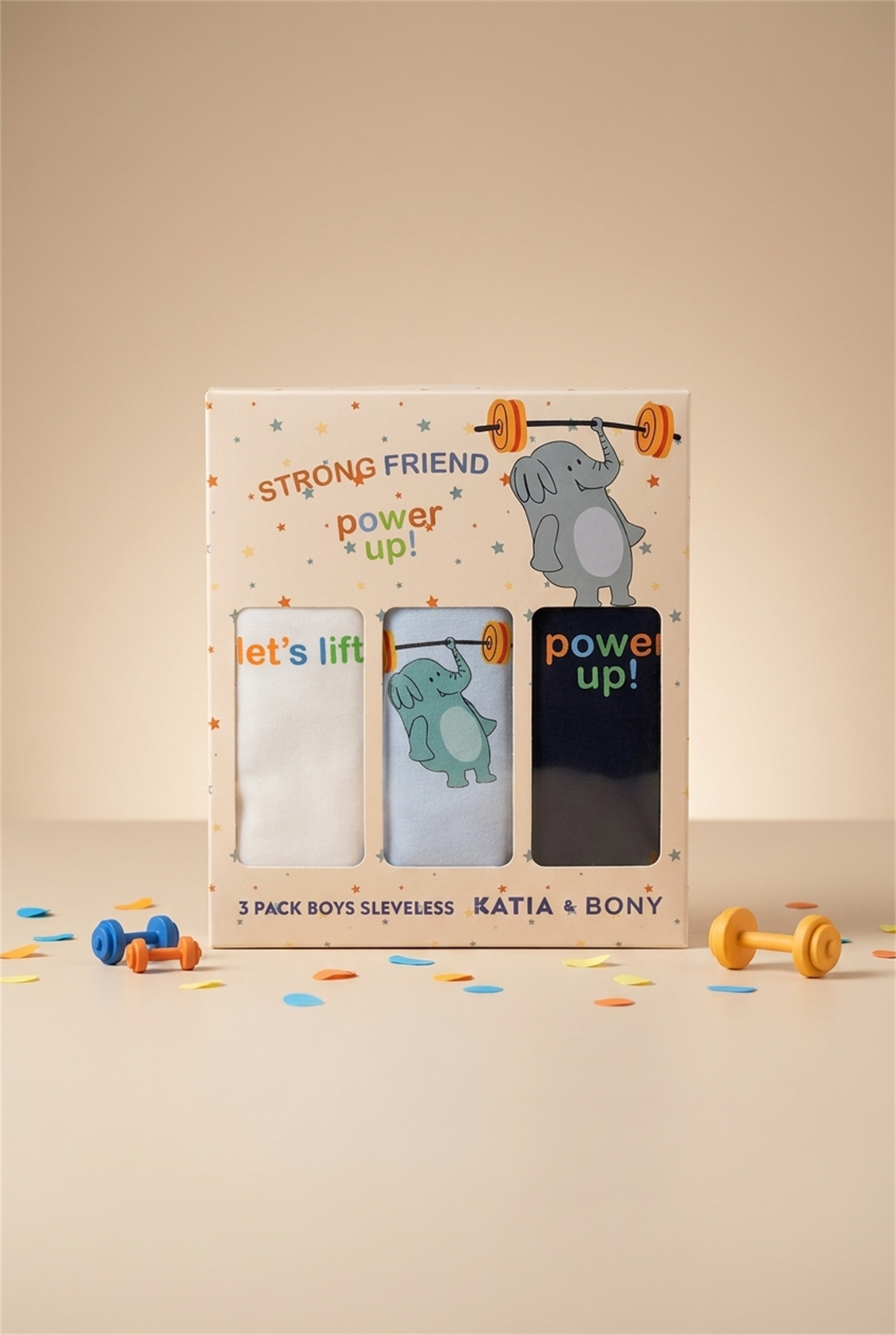 3lü Paket Fil Desenli Erkek Çocuk Kutulu Atlet Lacivert