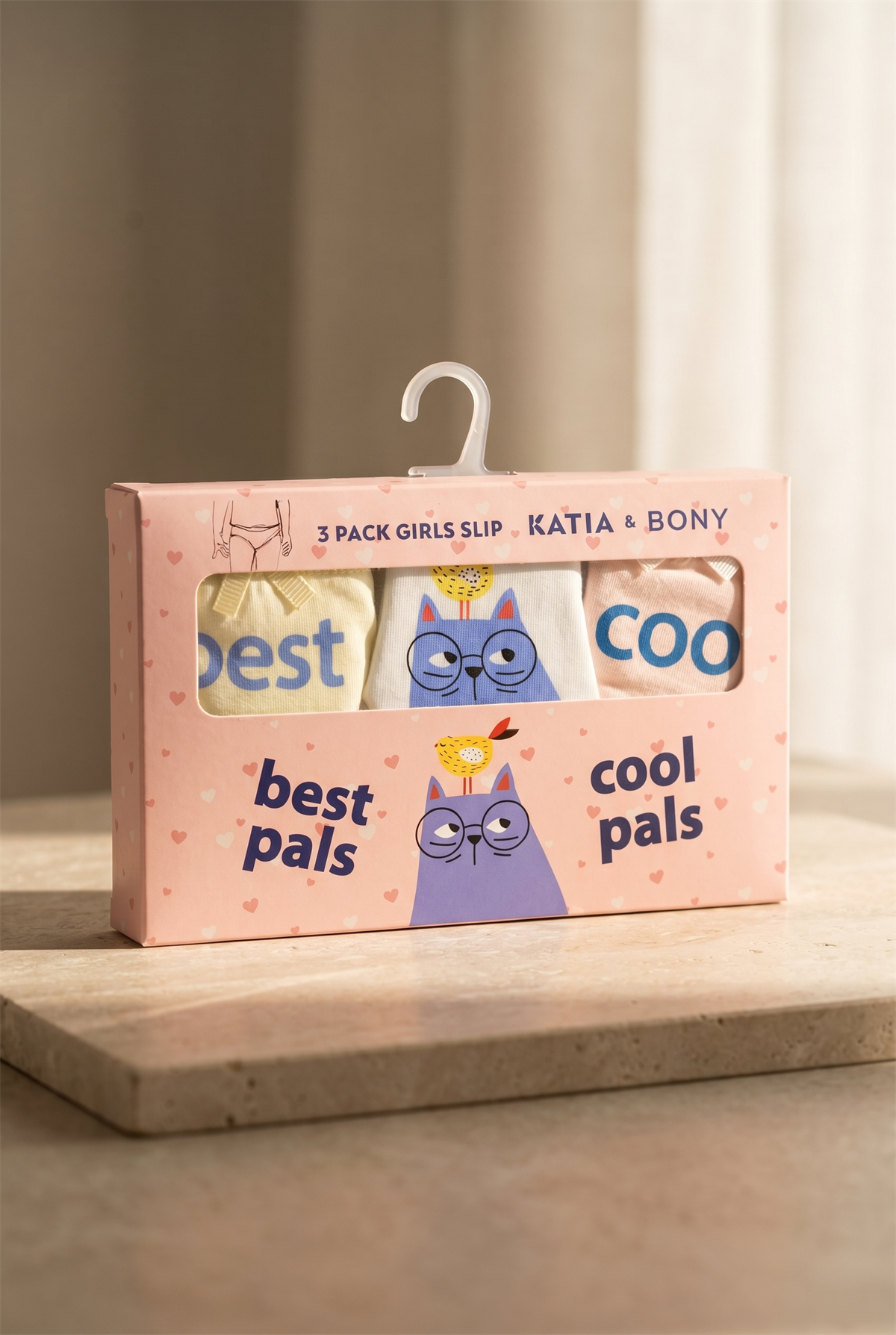 Kız Çocuk Kedi Baskılı Kutulu 3lü Slip