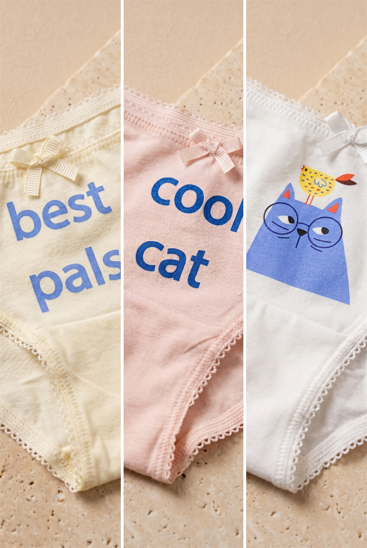Kız Çocuk Kedi Baskılı Kutulu 3lü Slip