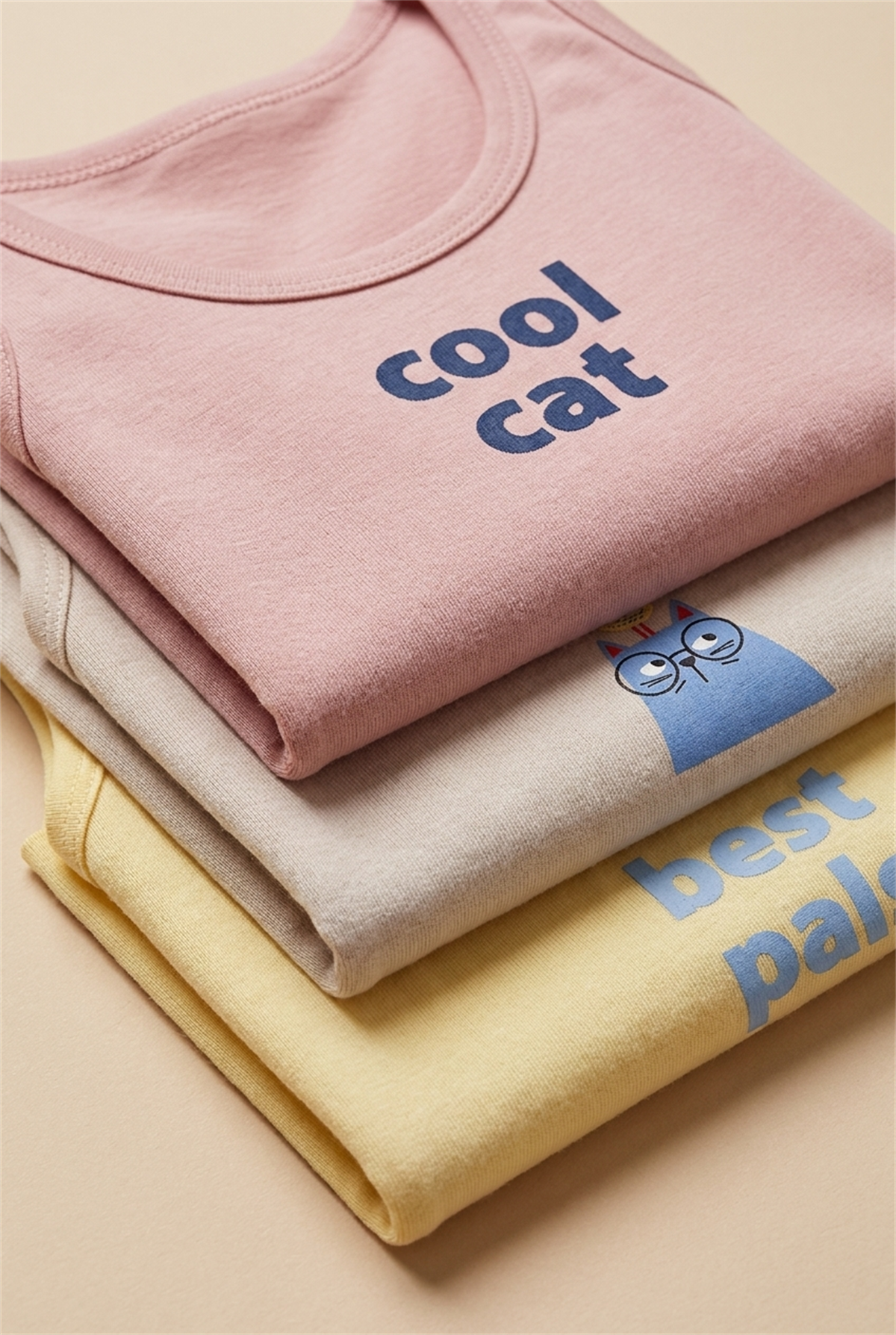 3lü Paket Kedili Kız Çocuk Kutulu Atlet Pembe