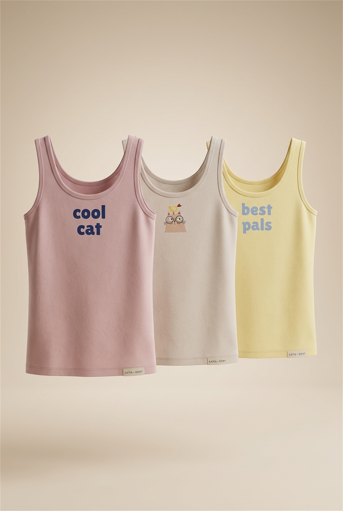 3lü Paket Kedili Kız Çocuk Kutulu Atlet Pembe