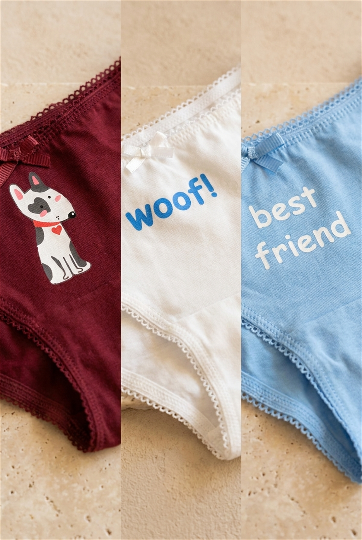 3Pck Dog Patterned Gırls Slıp Wıth Box Red