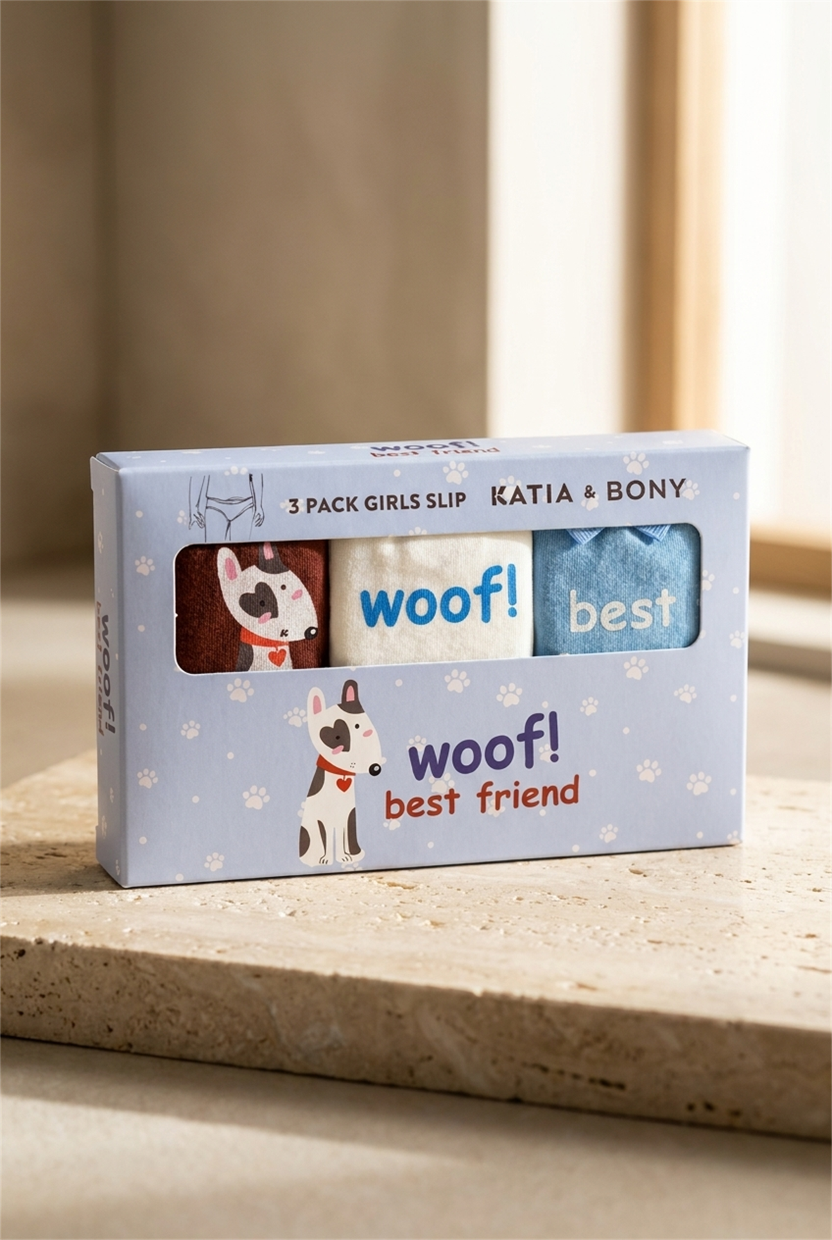 3Pck Dog Patterned Gırls Slıp Wıth Box Red