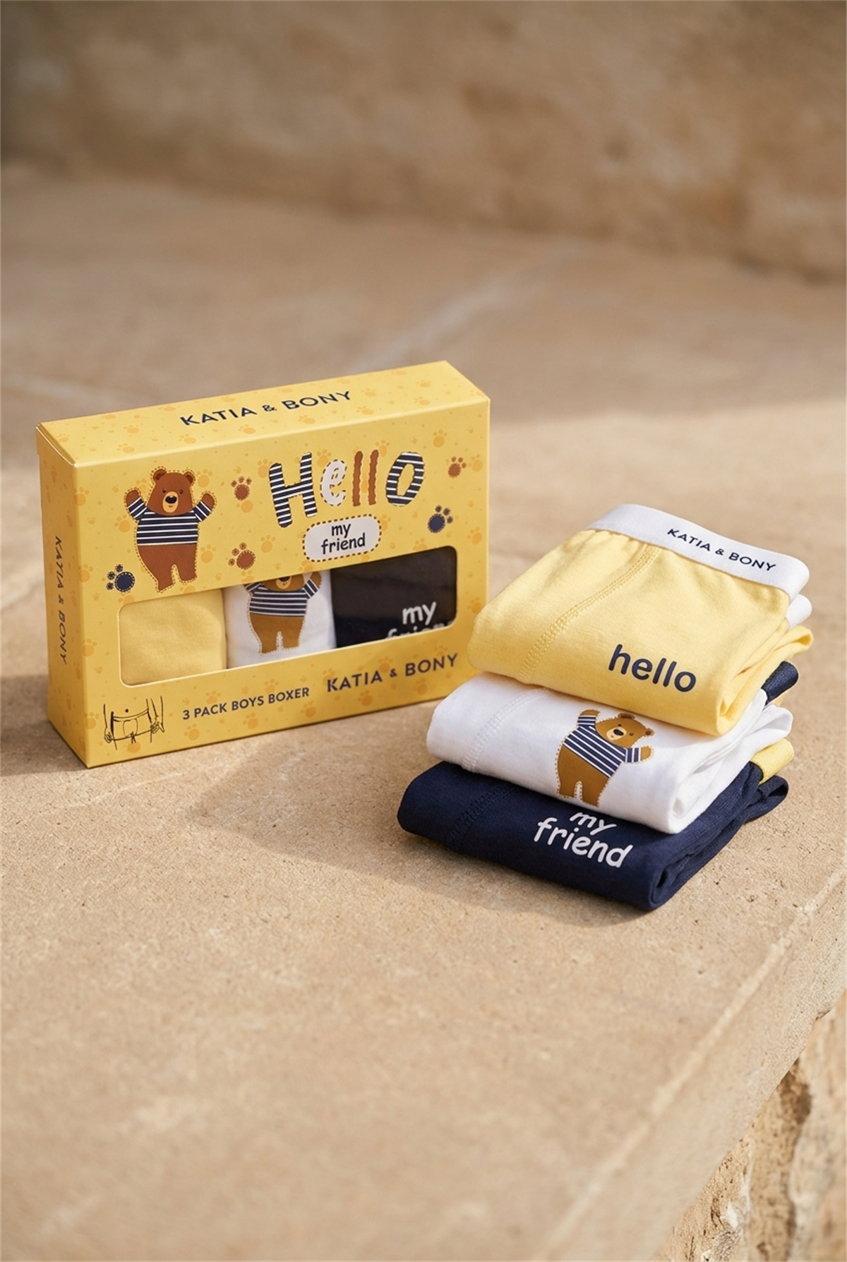 3Pck Teddy Boy Boxer Wıth Box Yellow