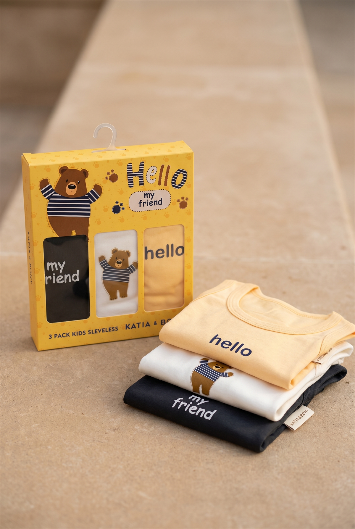 Çocuk Teddy Baskılı Kutulu 3lü Atlet