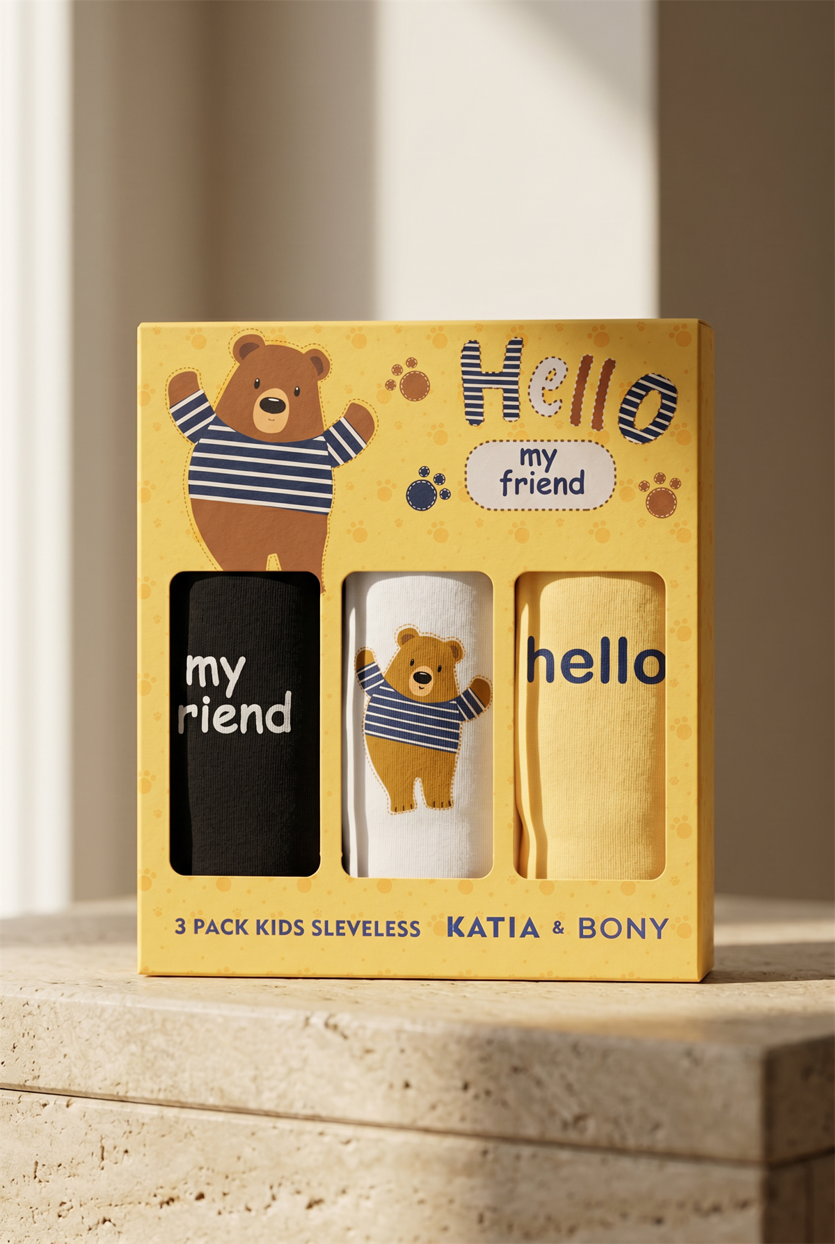 Çocuk Teddy Baskılı Kutulu 3lü Atlet