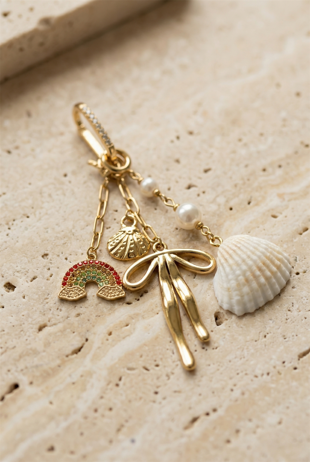 Stoned Bow Bikini Charm Gold