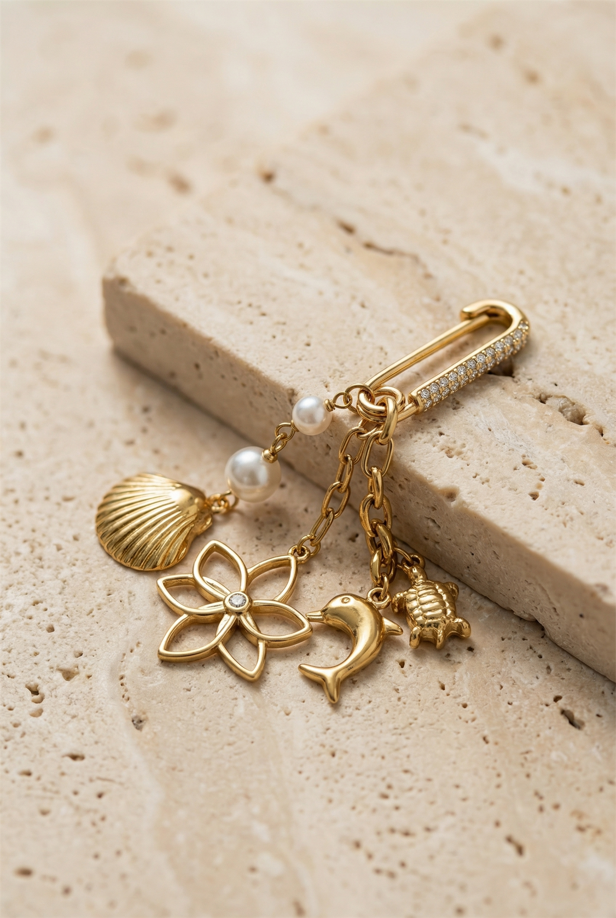 Stoned Floral Bikini Charm Gold