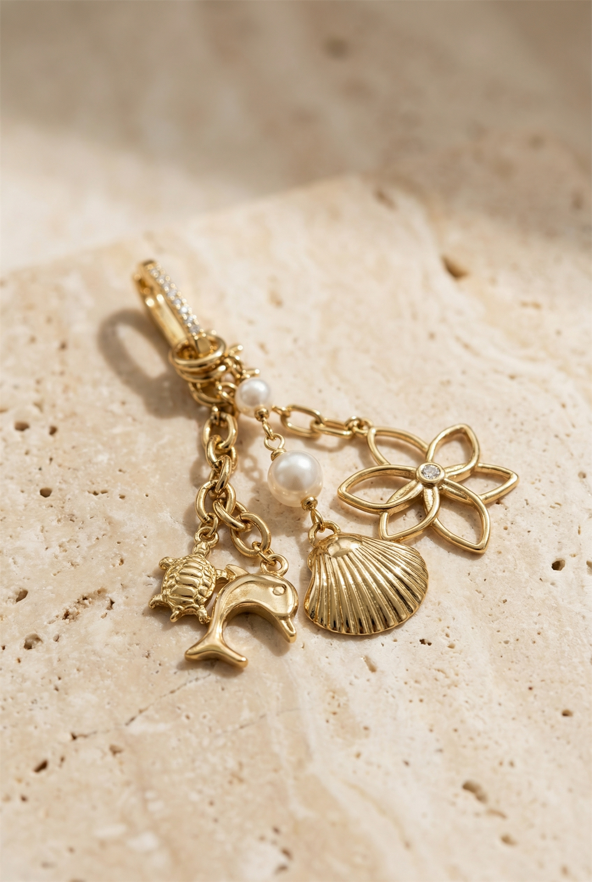 Stoned Floral Bikini Charm Gold