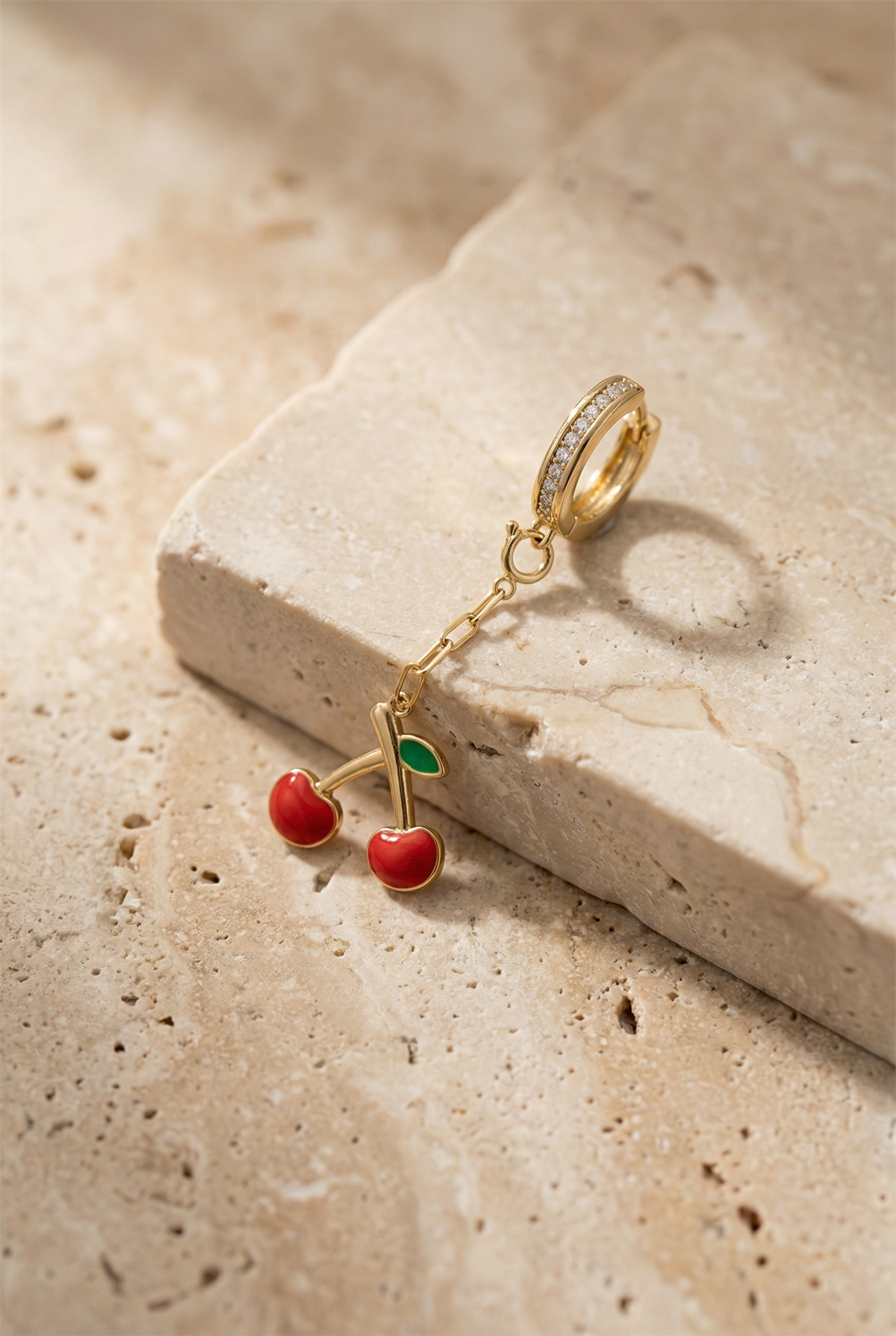 Taşlı Kirazlı Bikini Charm Gold