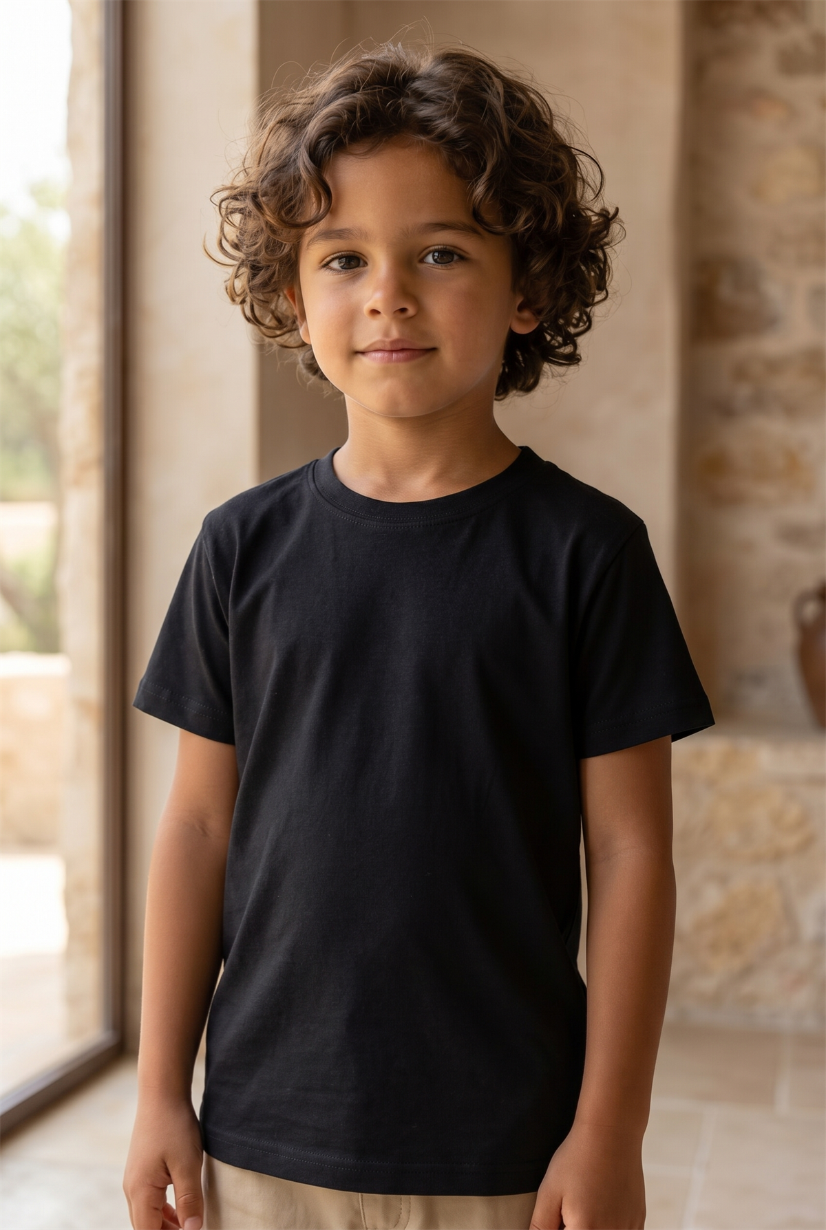 Çocuk Modal Kısa Kollu Siyah T-shirt