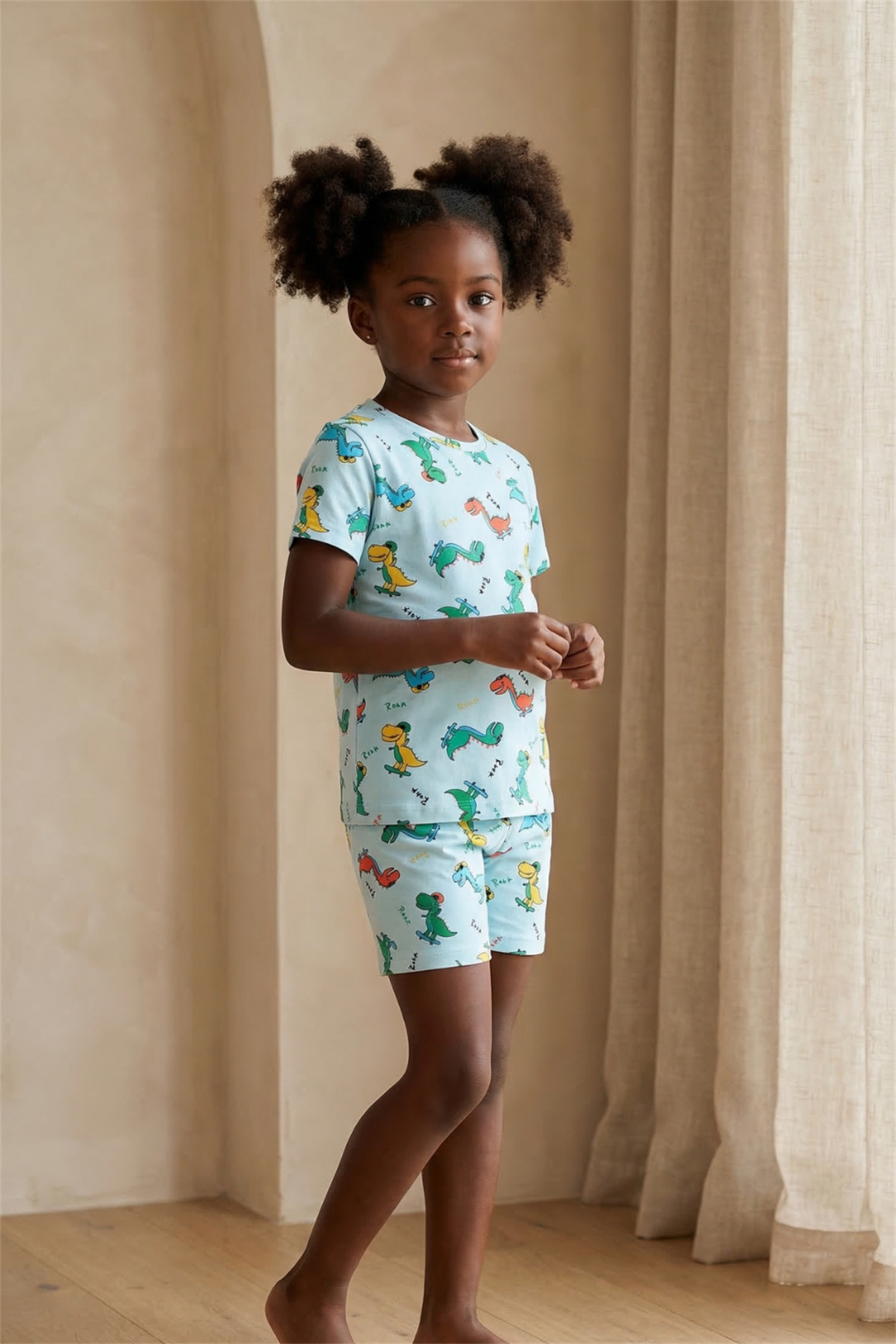 Dinosaur Patterned Childrens Shorts Set