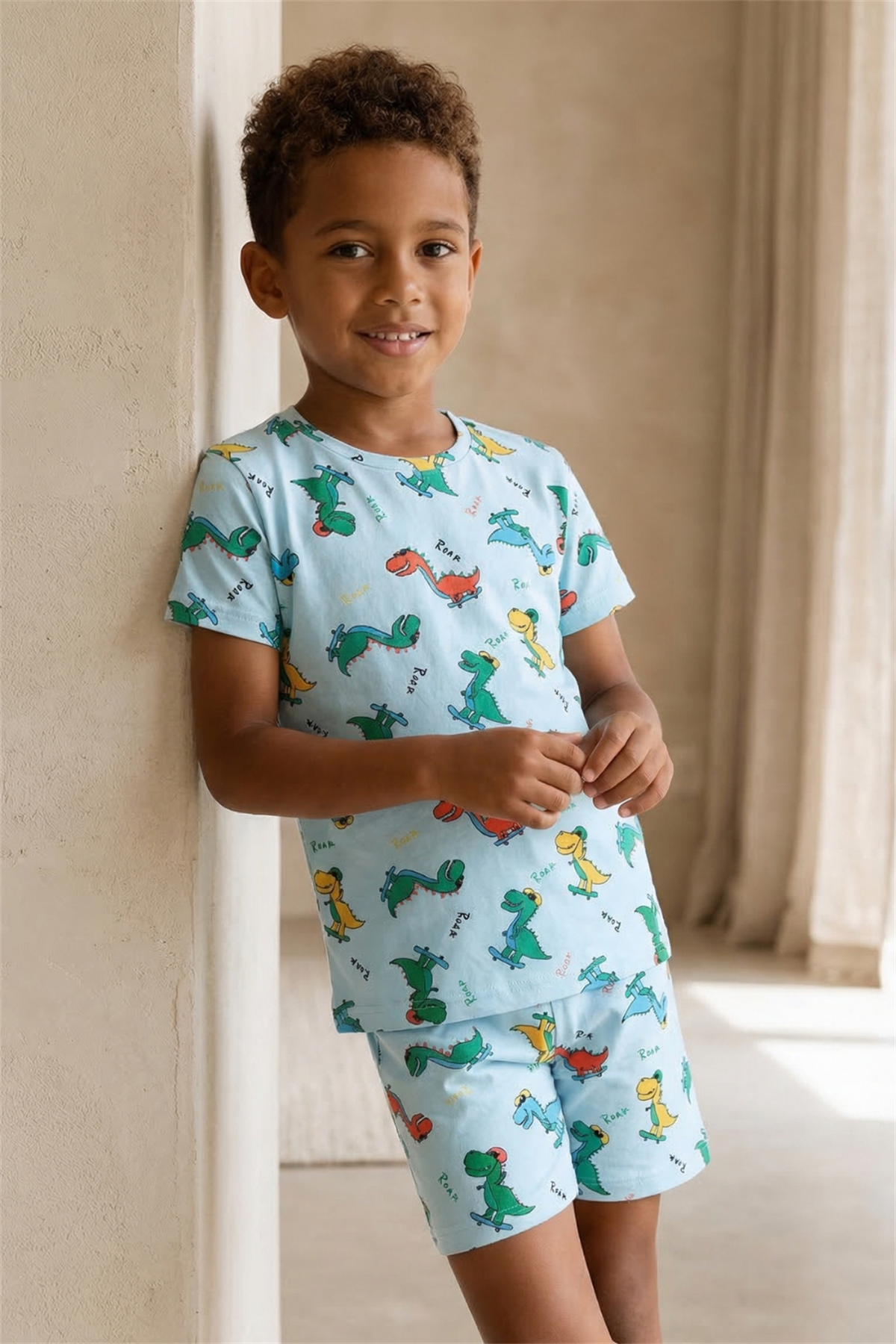 Dinosaur Patterned Childrens Shorts Set