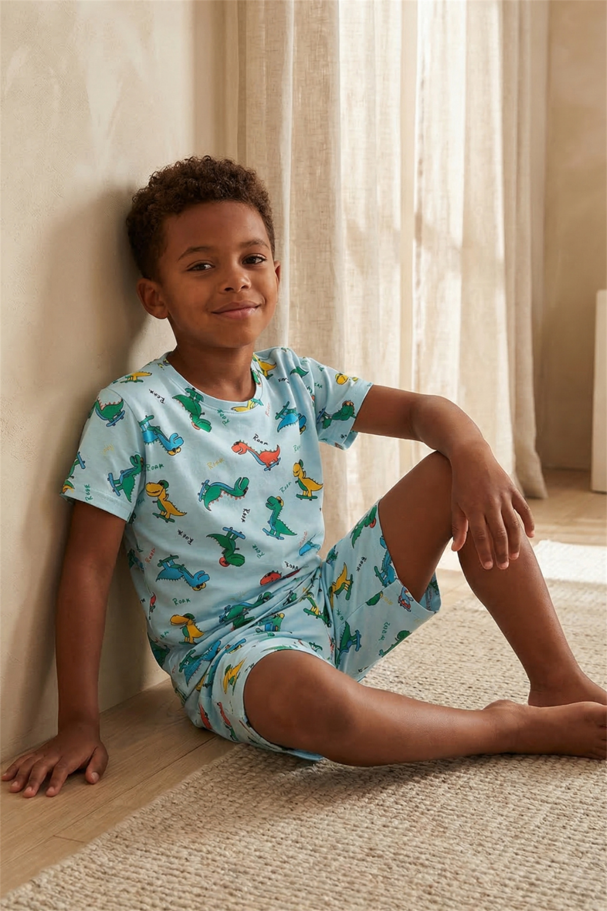 Dinosaur Patterned Childrens Shorts Set