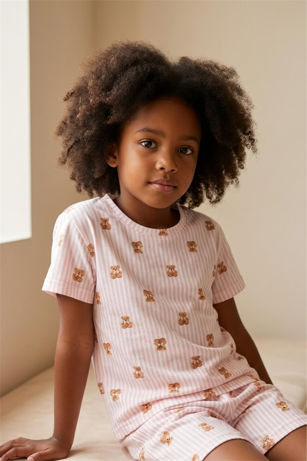 Teddy Desenli Çocuk Şortlu Pijama Takımı