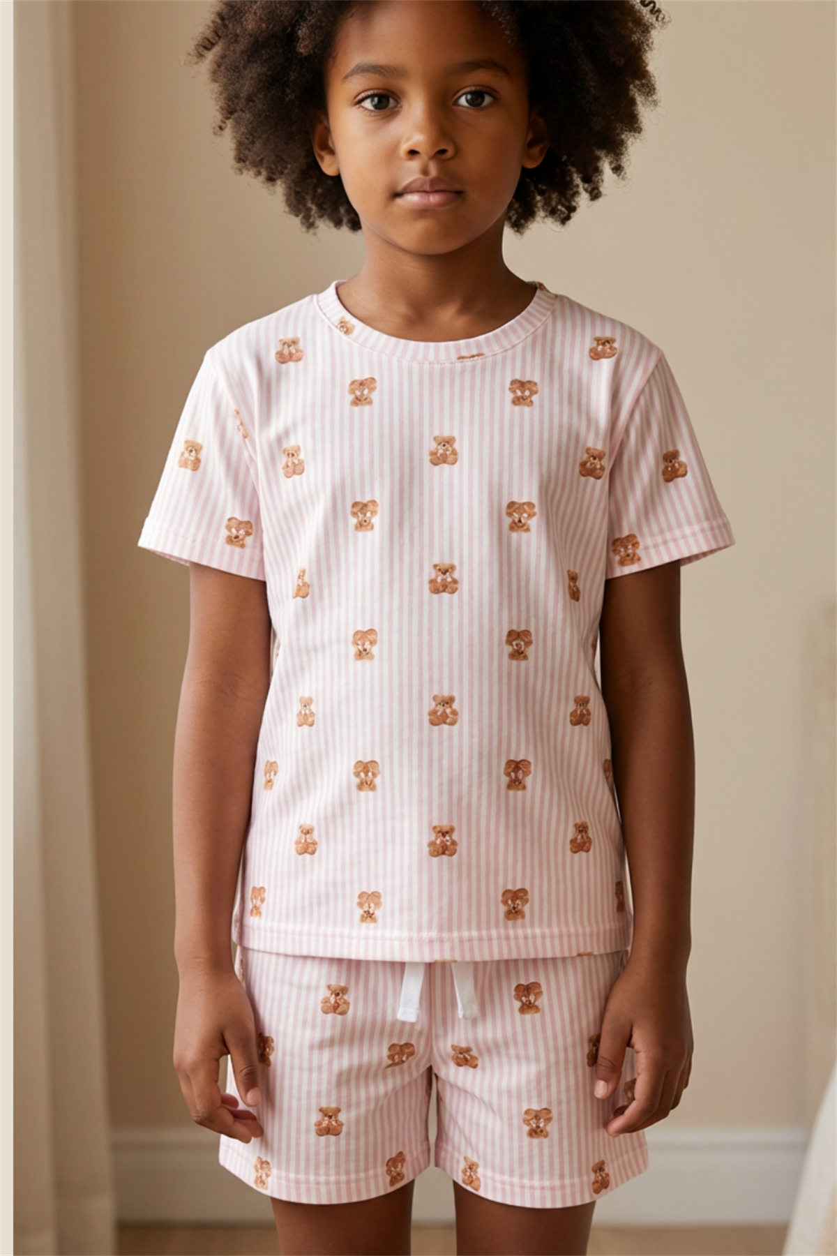 Teddy Desenli Çocuk Şortlu Pijama Takımı