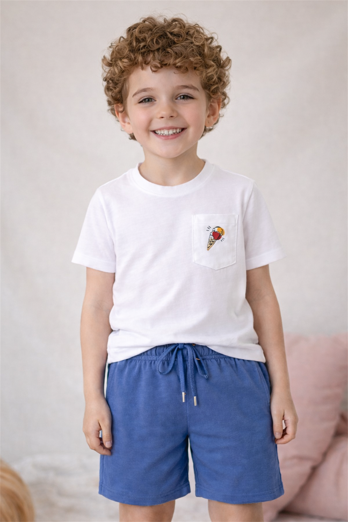 Erkek Çocuk Floral Dondurma Desenli Şortlu Pijama Takımı