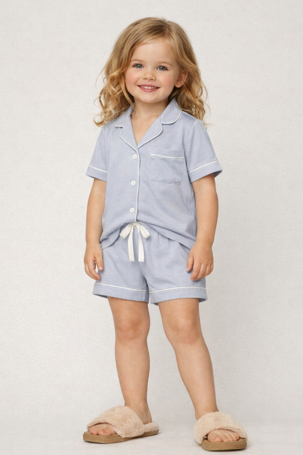 Kız Çocuk Mediterranean Cepli Şortlu Pijama Takımı Mavi