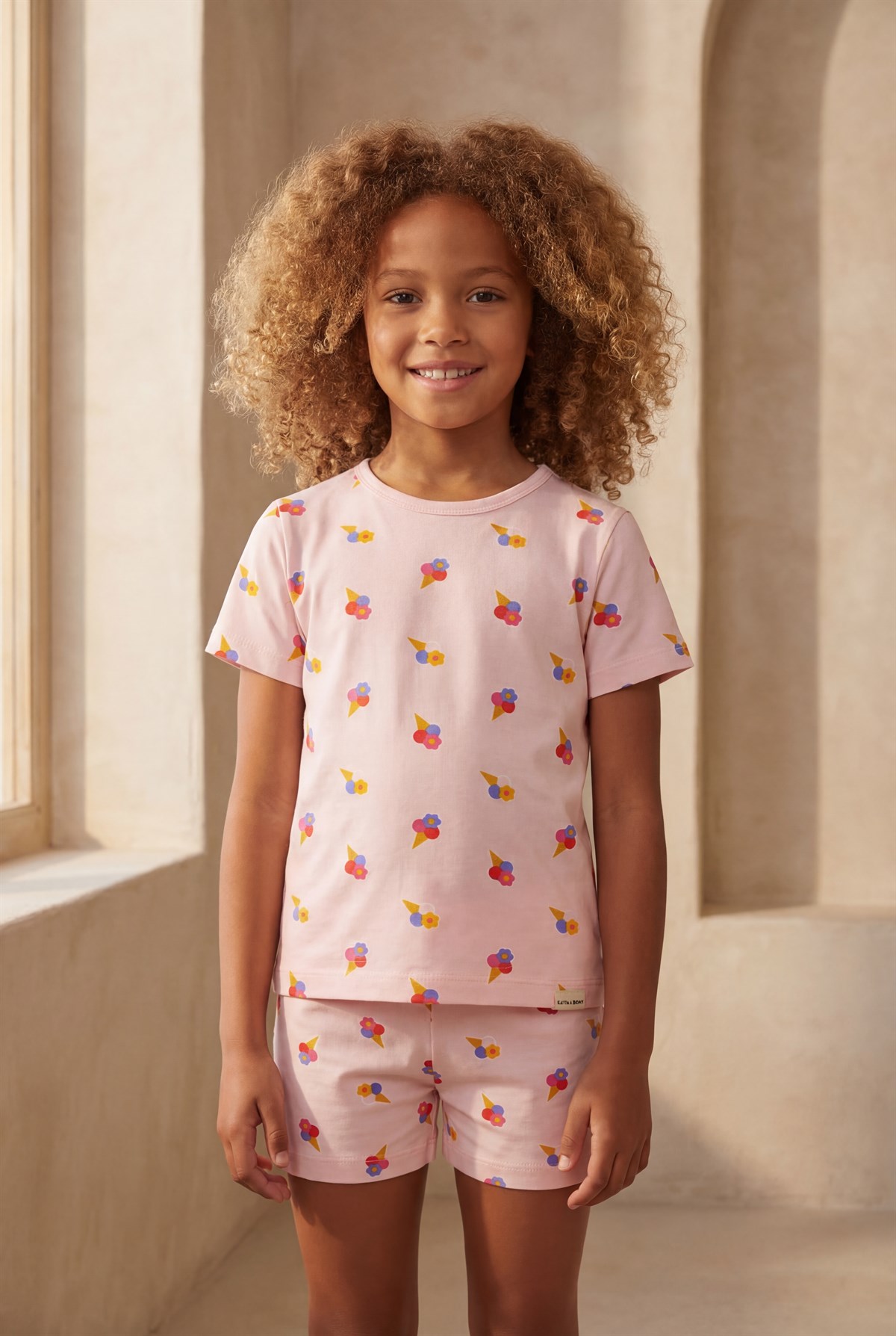 Kız Çocuk Floral Outburst Dondurma Desenli Paketli Şortlu Pijama Takımı