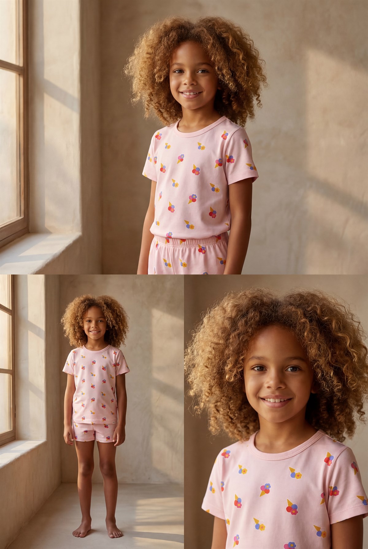 Kız Çocuk Floral Outburst Dondurma Desenli Paketli Şortlu Pijama Takımı