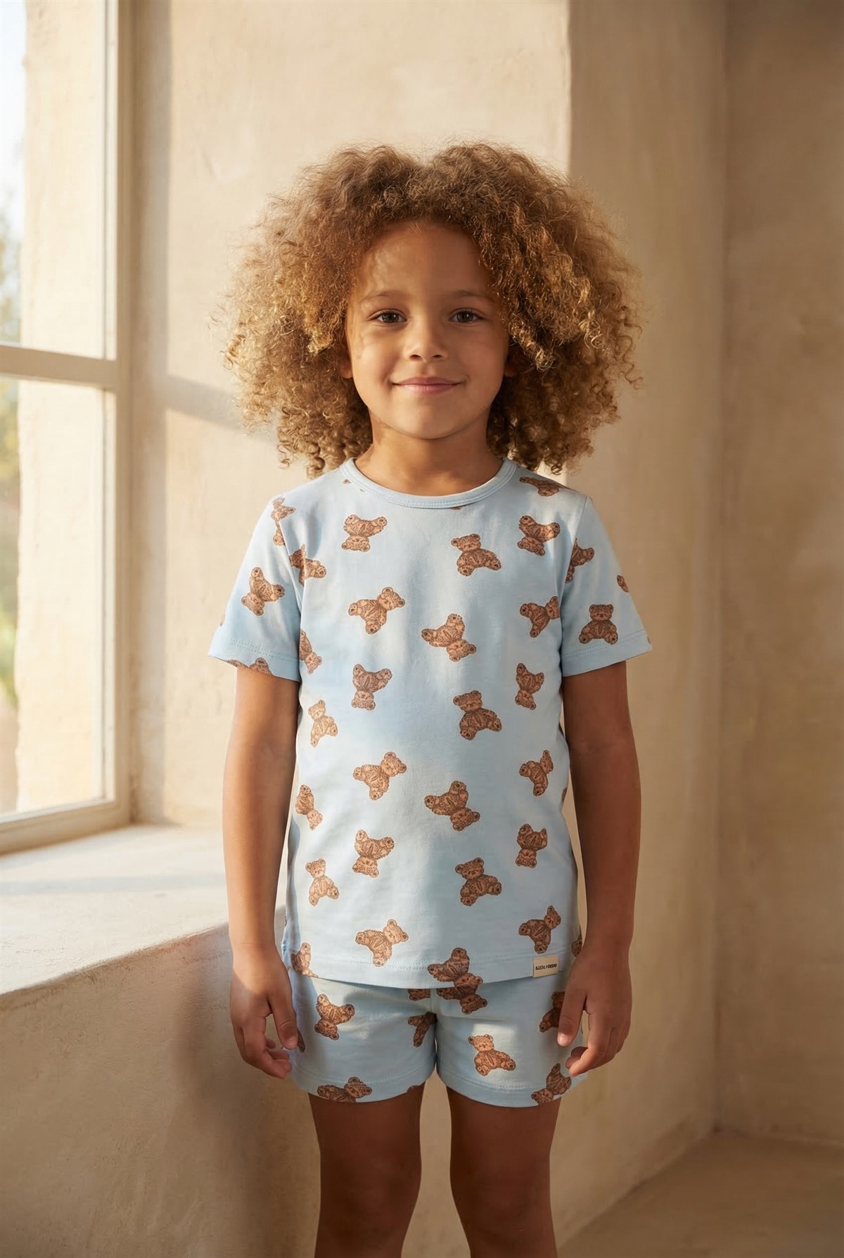 Childrens Teddy Patterned Packed Pajama Set With Shorts