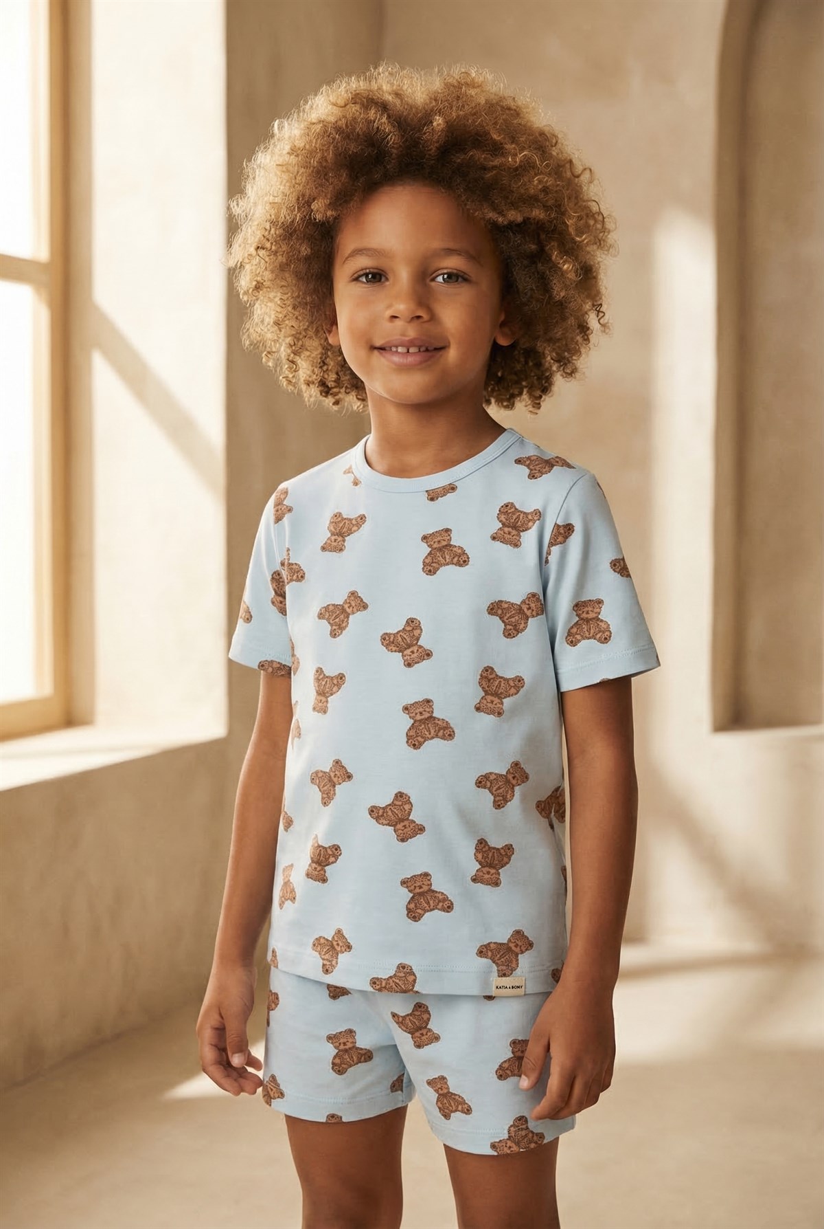 Childrens Teddy Patterned Packed Pajama Set With Shorts