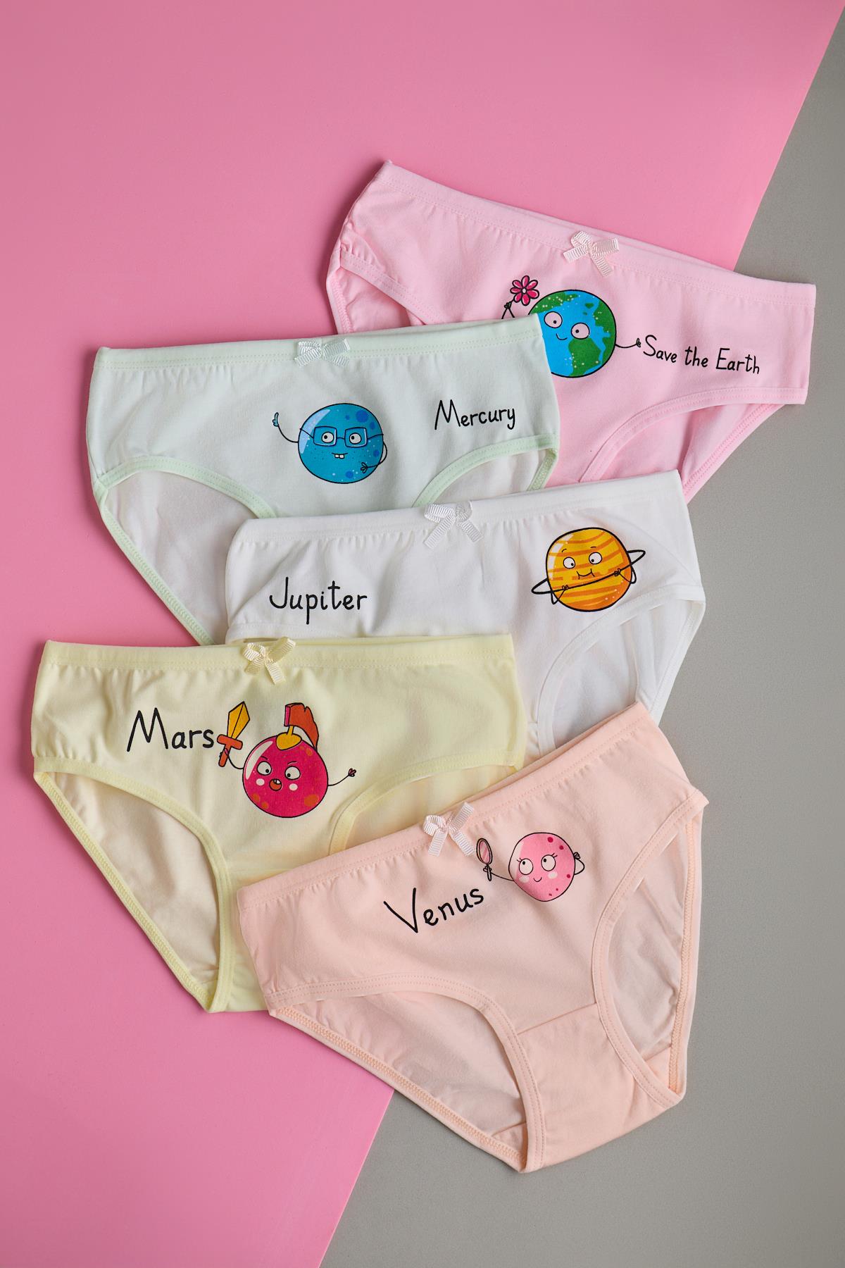 Girls 5-Pack Colorful Slip Underwear Cute Planets Multi-Color