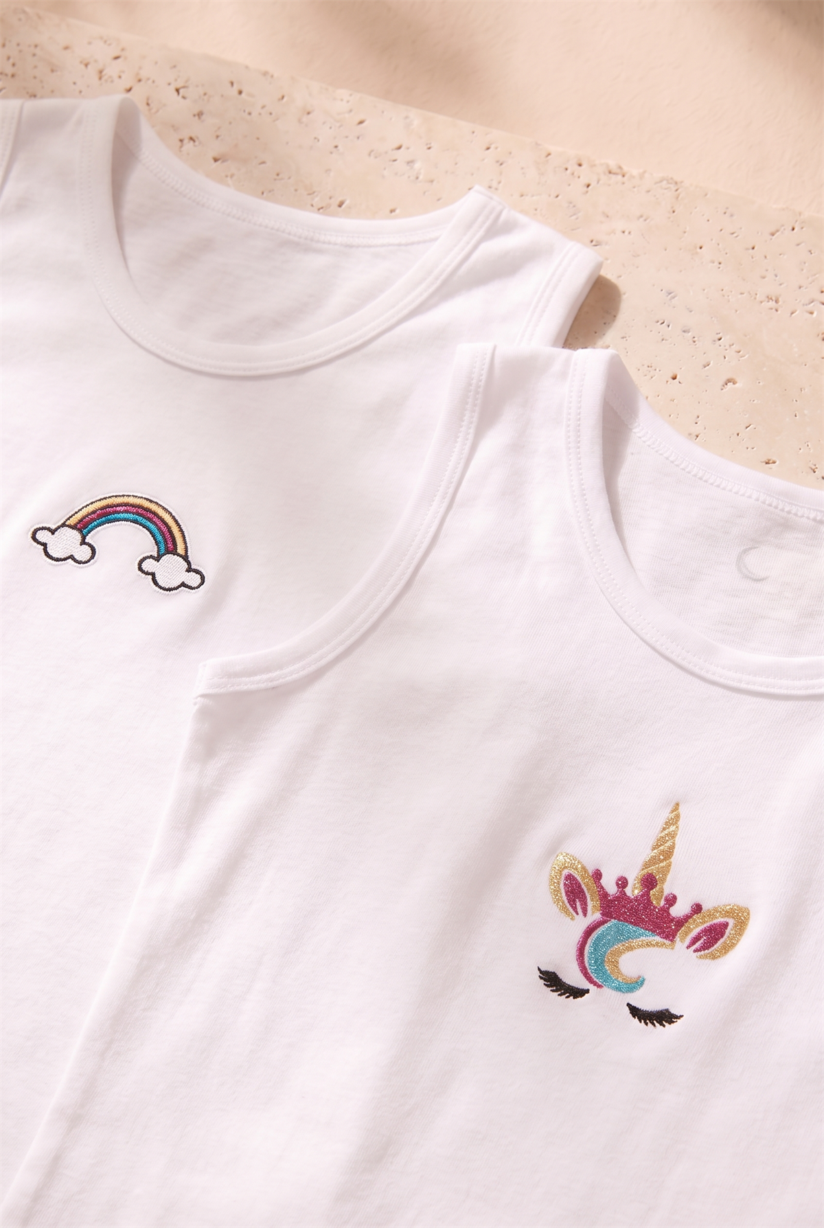 2 li Paket Rainbow Kız Çocuk Atlet Beyaz/Beyaz