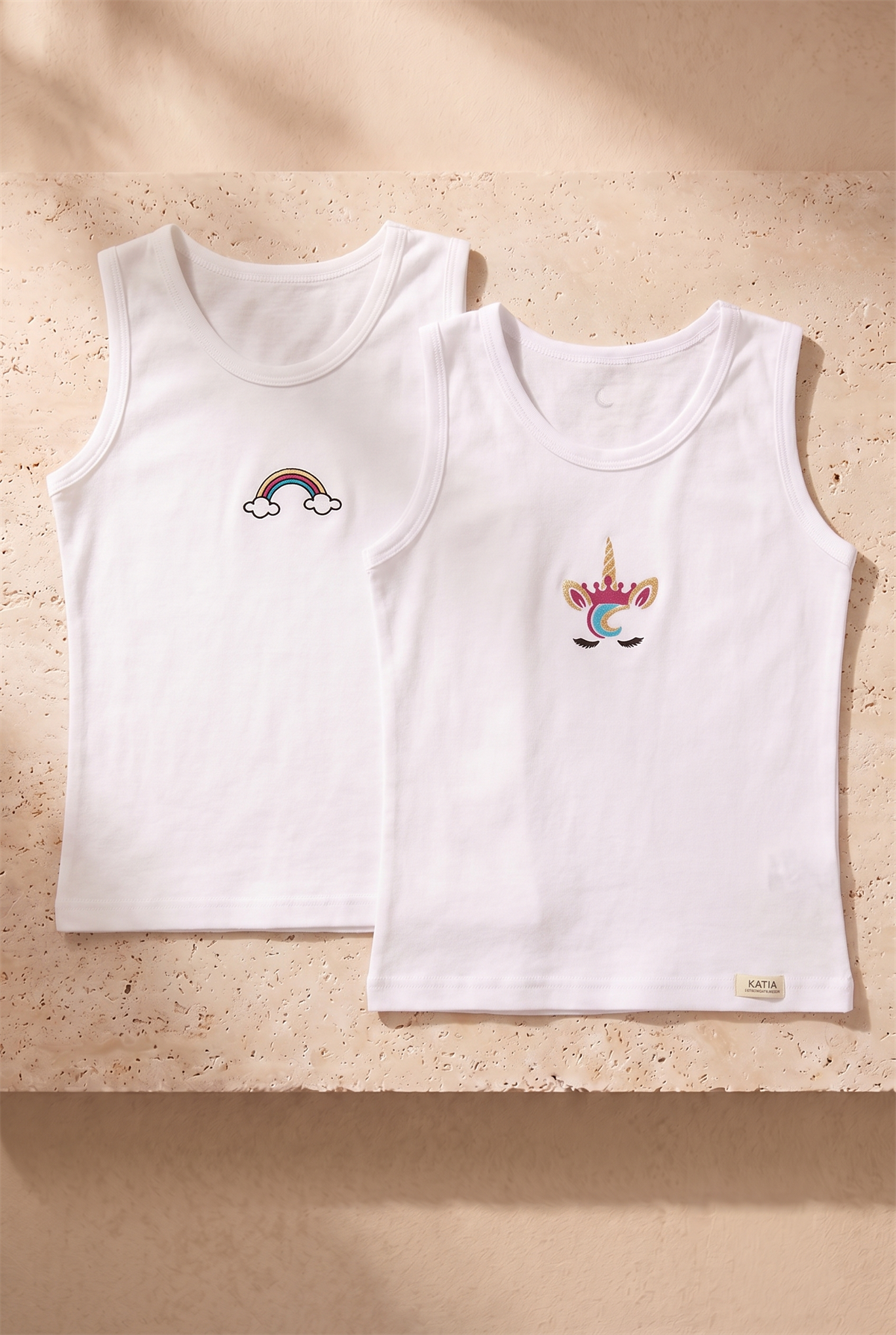 2 li Paket Rainbow Kız Çocuk Atlet Beyaz/Beyaz
