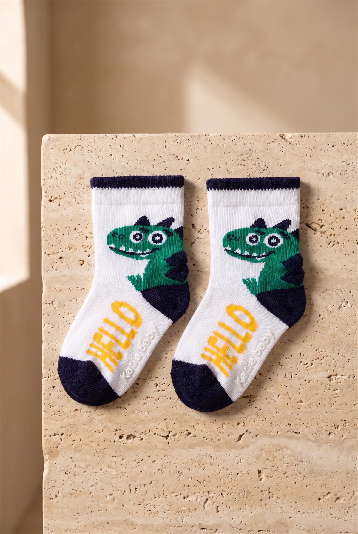 2 li Paket Teal Tales Dinozor Bebek Çorap Lacivert/Beyaz
