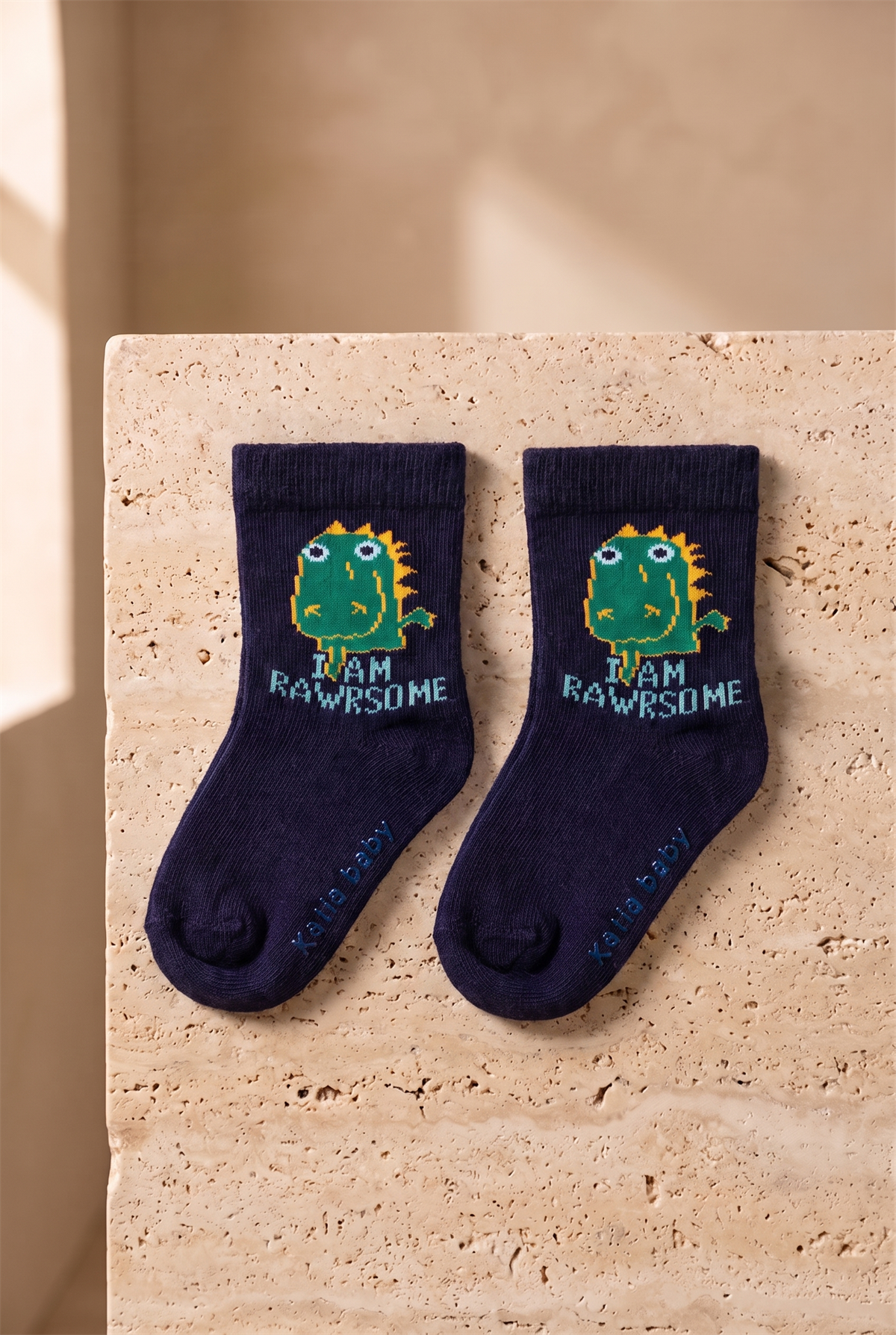 2 li Paket Teal Tales Dinozor Bebek Çorap Lacivert/Beyaz