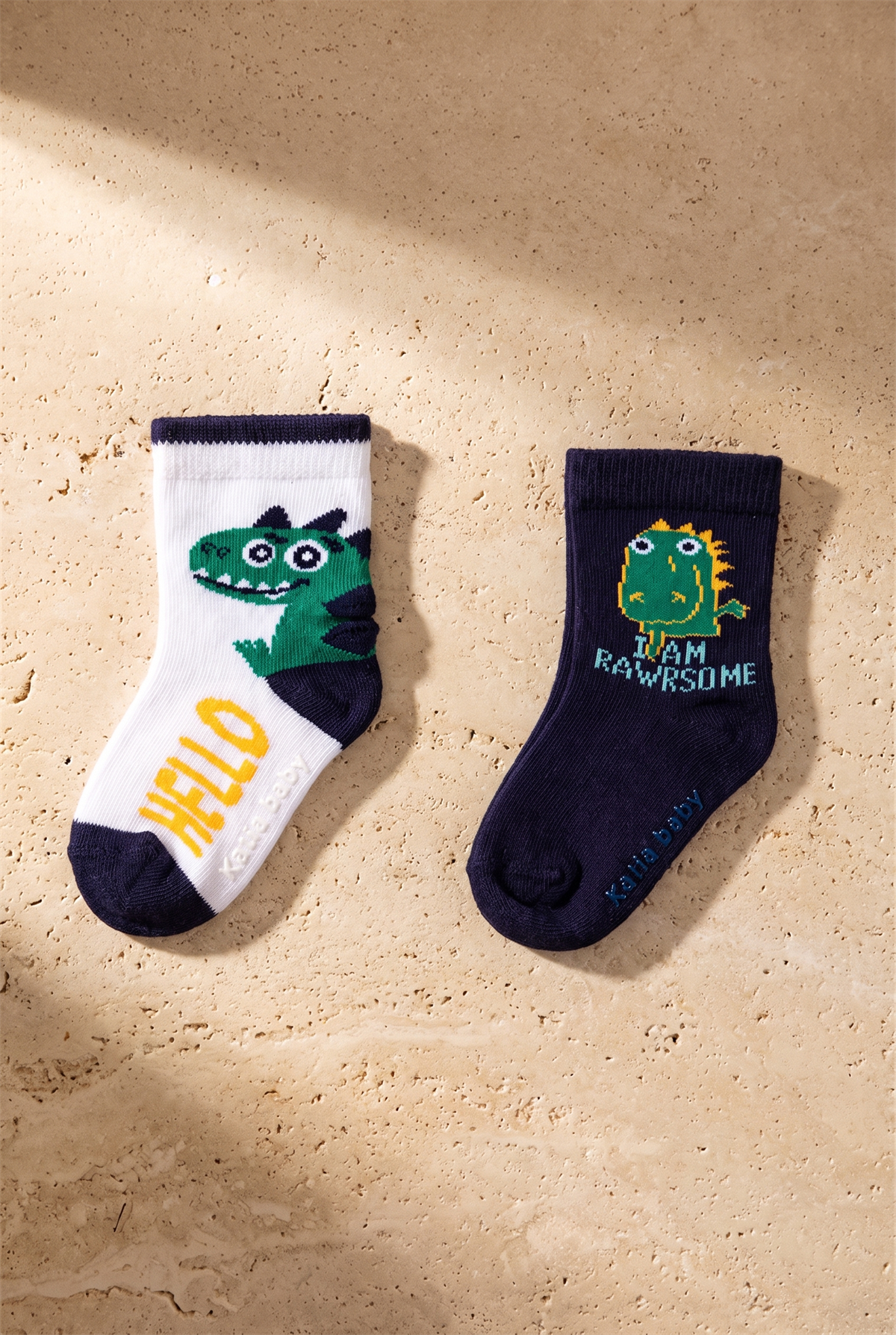 2 li Paket Teal Tales Dinozor Bebek Çorap Lacivert/Beyaz