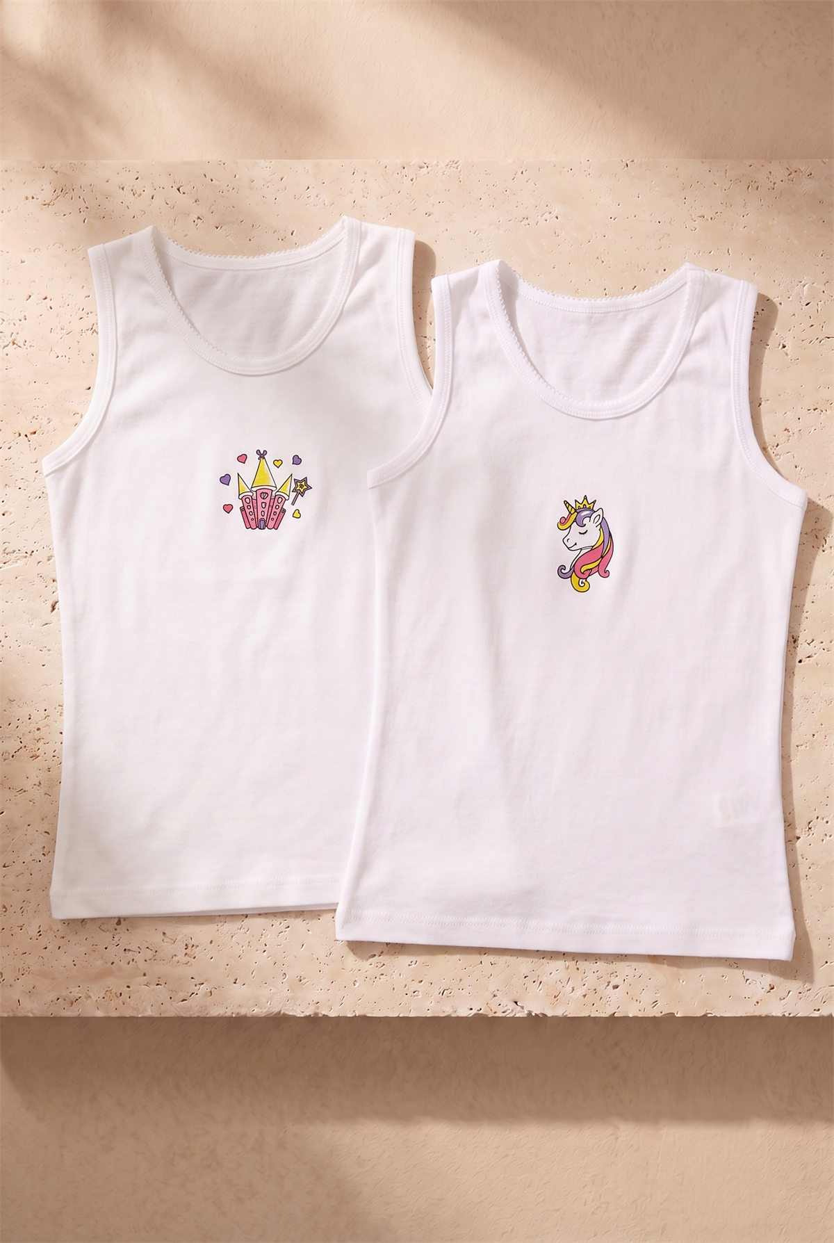 2 li Paket Unicorn Kız Çocuk Atlet Beyaz/Beyaz