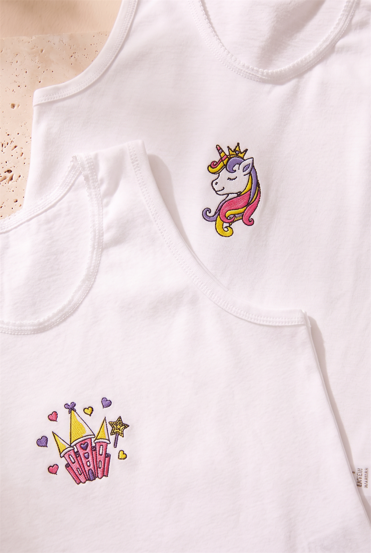 2 li Paket Unicorn Kız Çocuk Atlet Beyaz/Beyaz