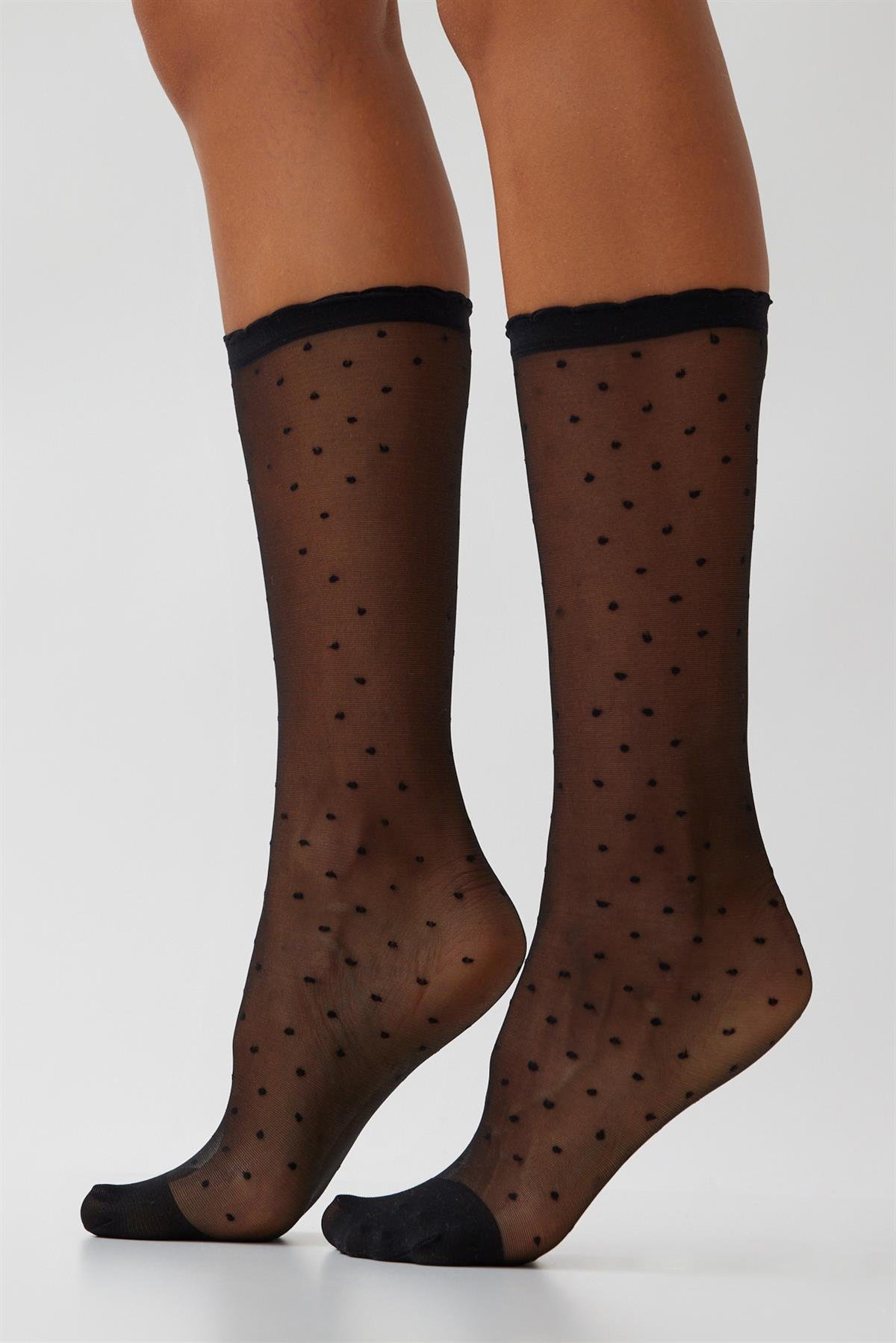 Womens Polka Dot Thin Sock Black