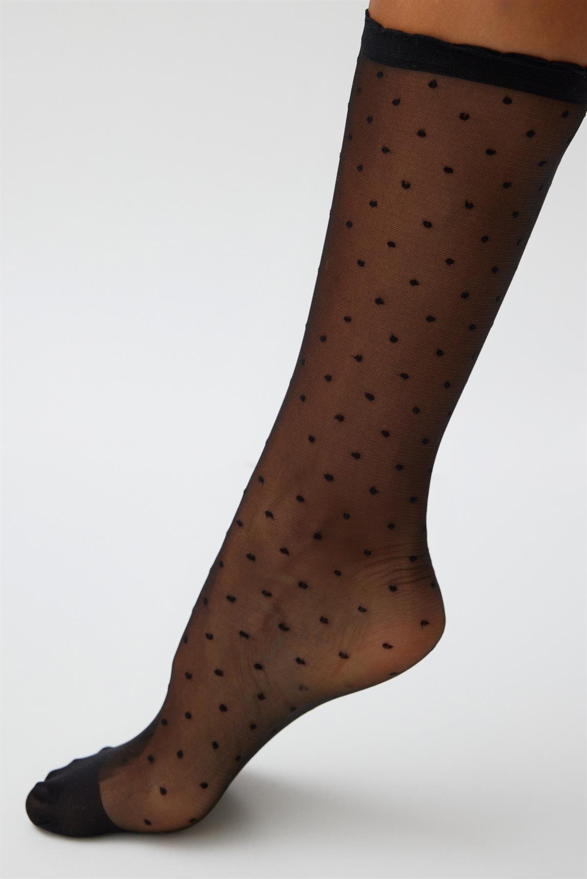 Womens Polka Dot Thin Sock Black