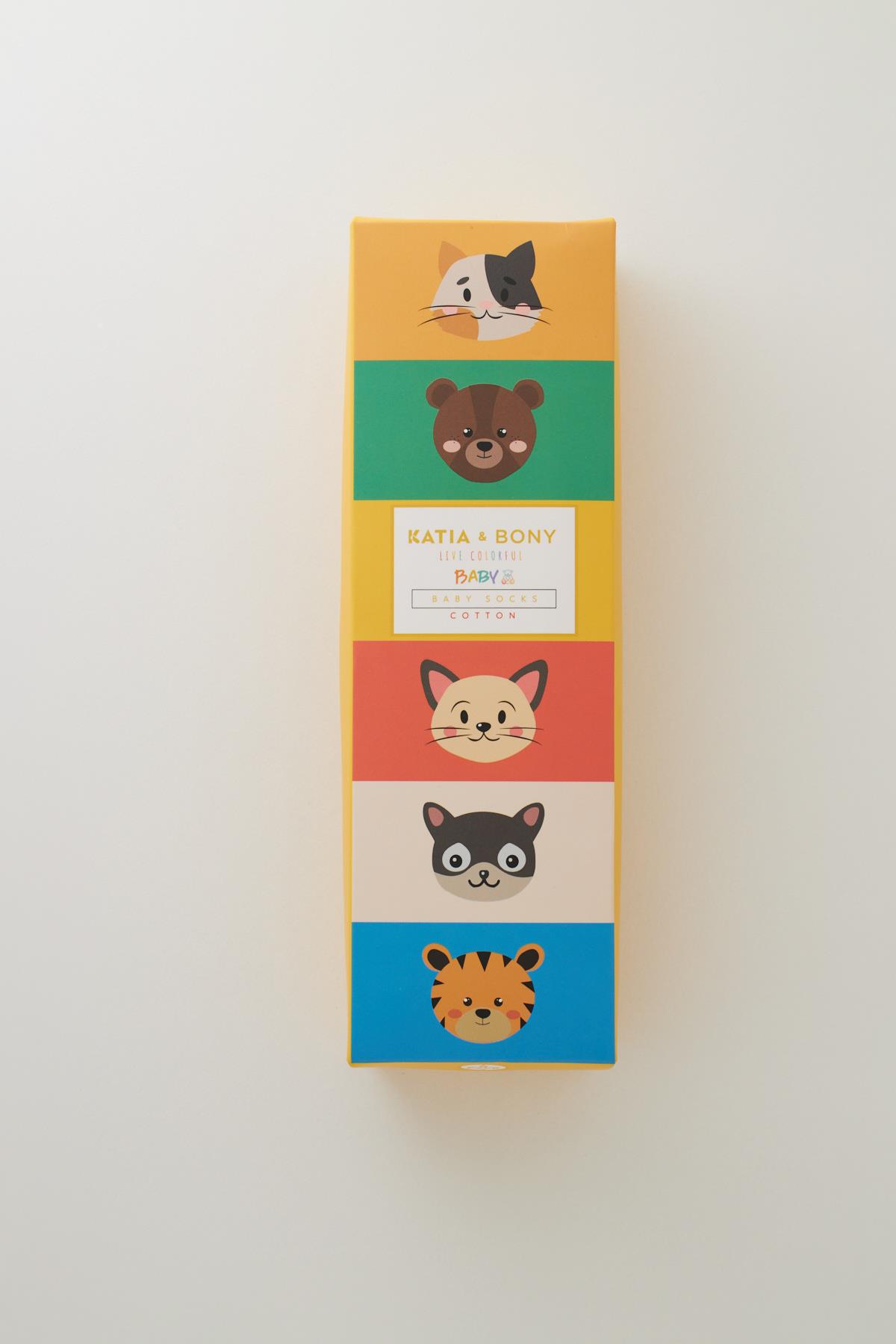 Bebek 5li Sevimli Hayvan Desenli Kutulu Soket Çorap