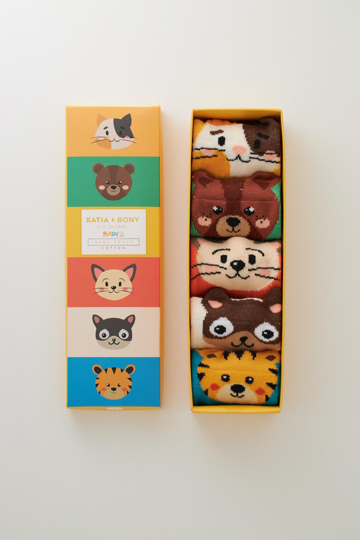 Bebek 5li Sevimli Hayvan Desenli Kutulu Soket Çorap